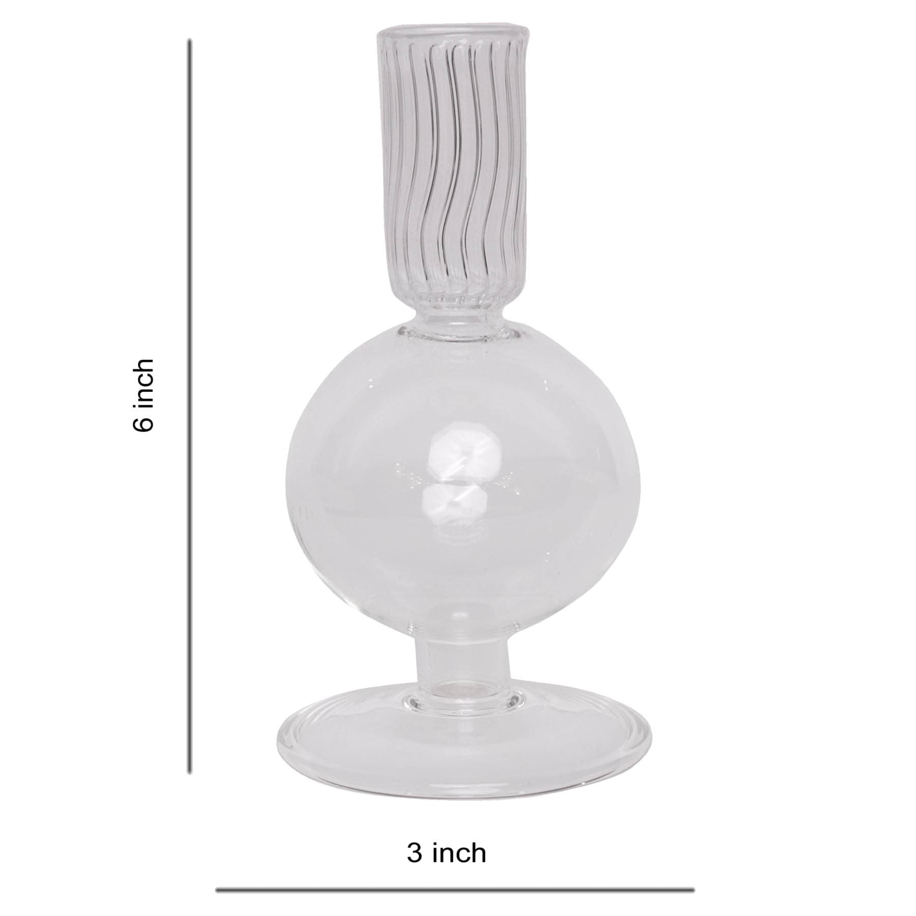 Clear Bubble Glass Taper Candle Holder, 6"