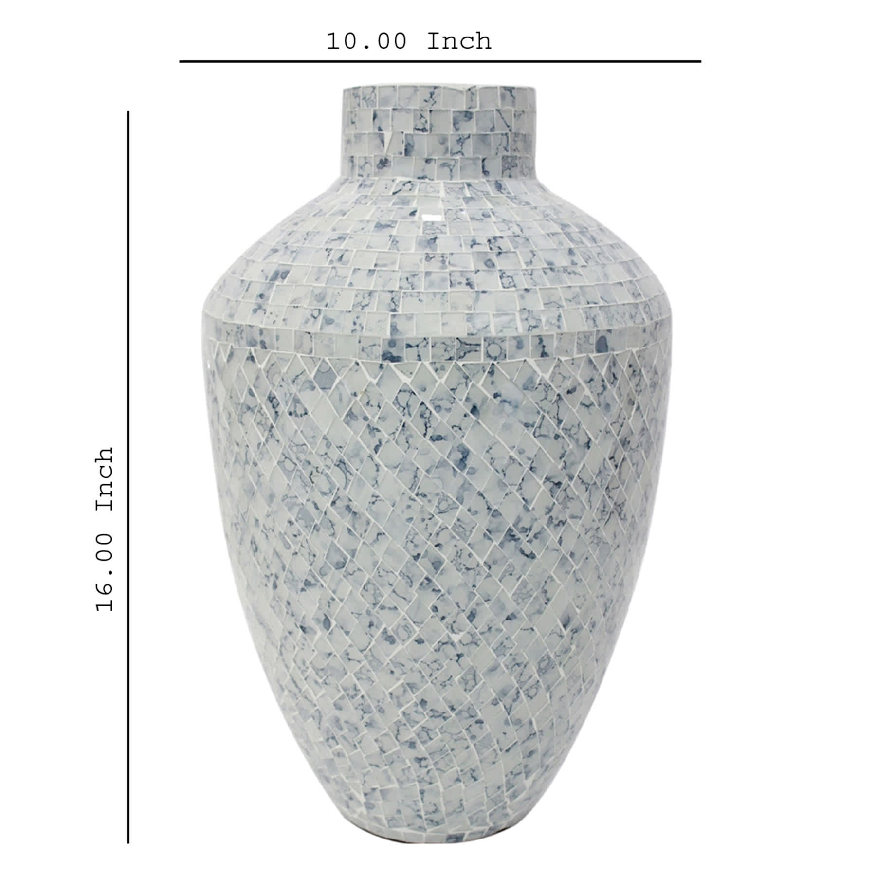 Blue & White Mosaic Vase, 16x10