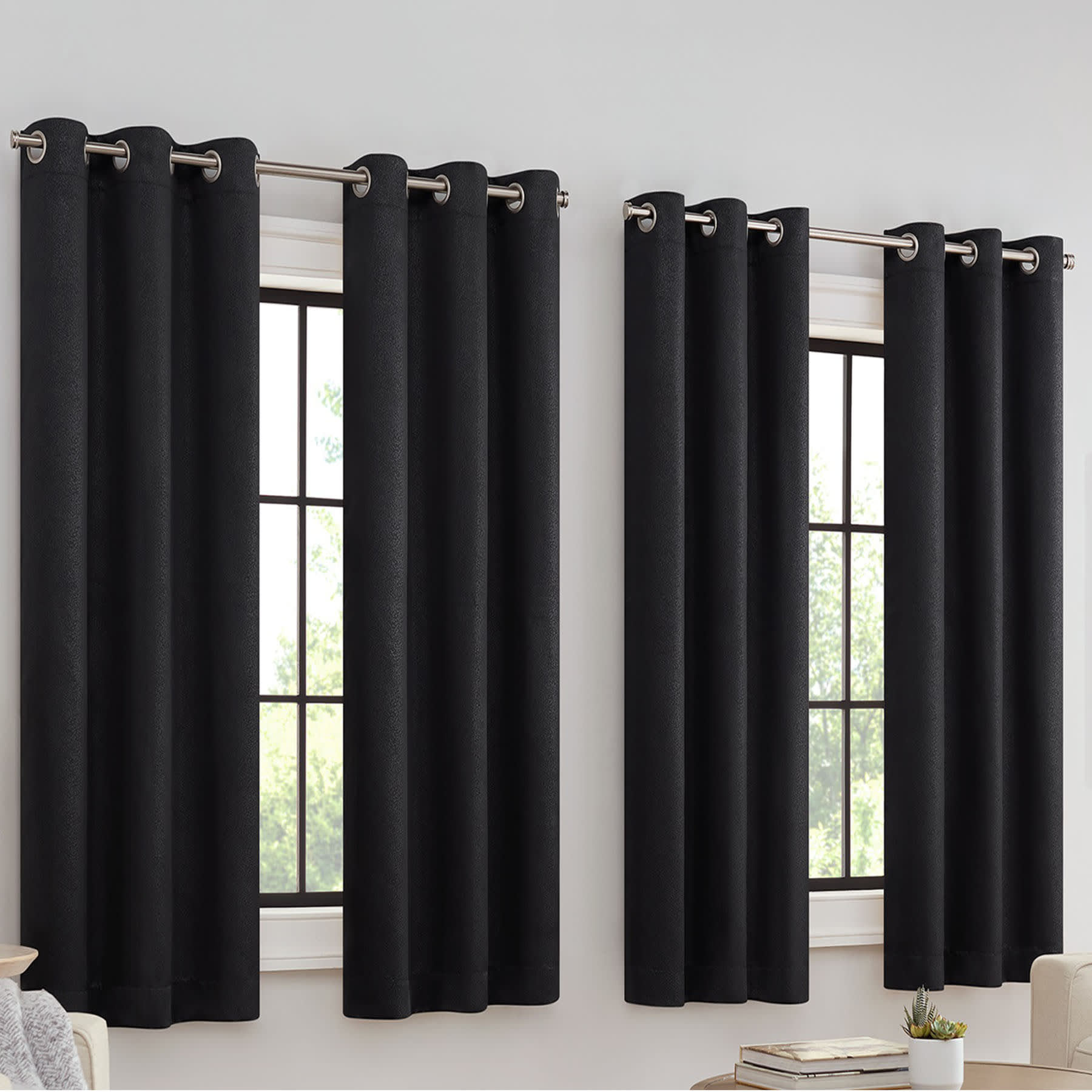 4-Pack Black Eclipse Standford Embossed Blackout Grommet Curtain Panel Set, 63"