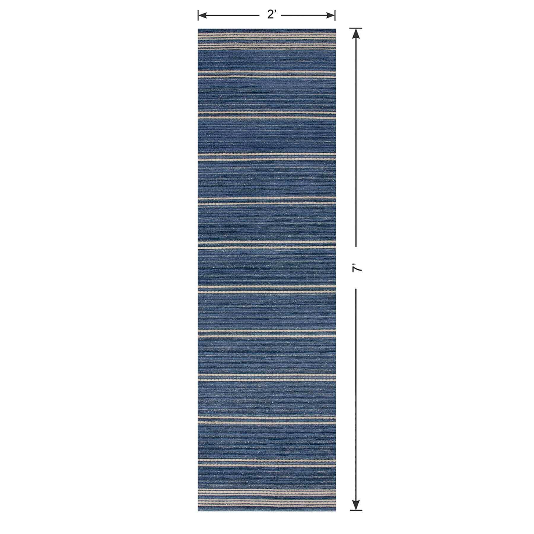 (B824) Ty Pennington Terrace Indigo Striped Flatweave Runner, 2x7