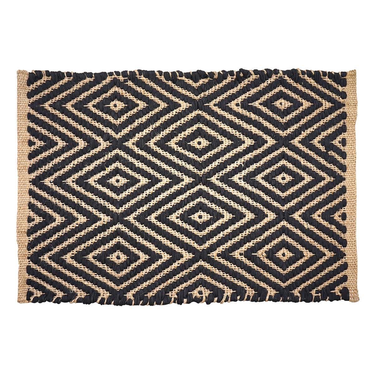 Natural Jute Placemat with Black Diamond Print, 13x19