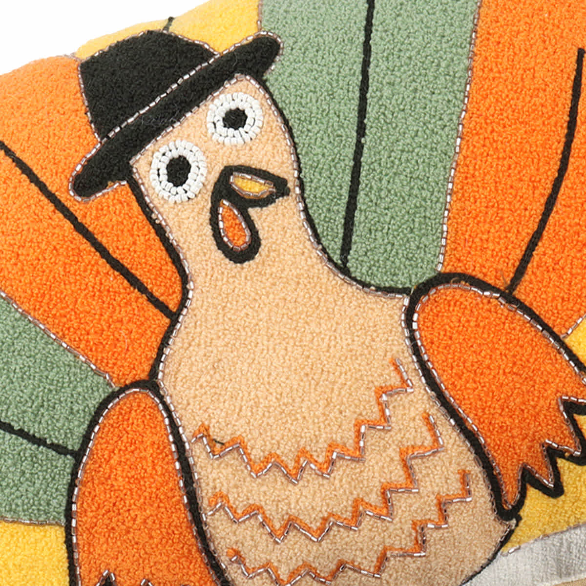 Homespun Harvest Embroidered & Beaded Turkey Throw Pillow, 14x20
