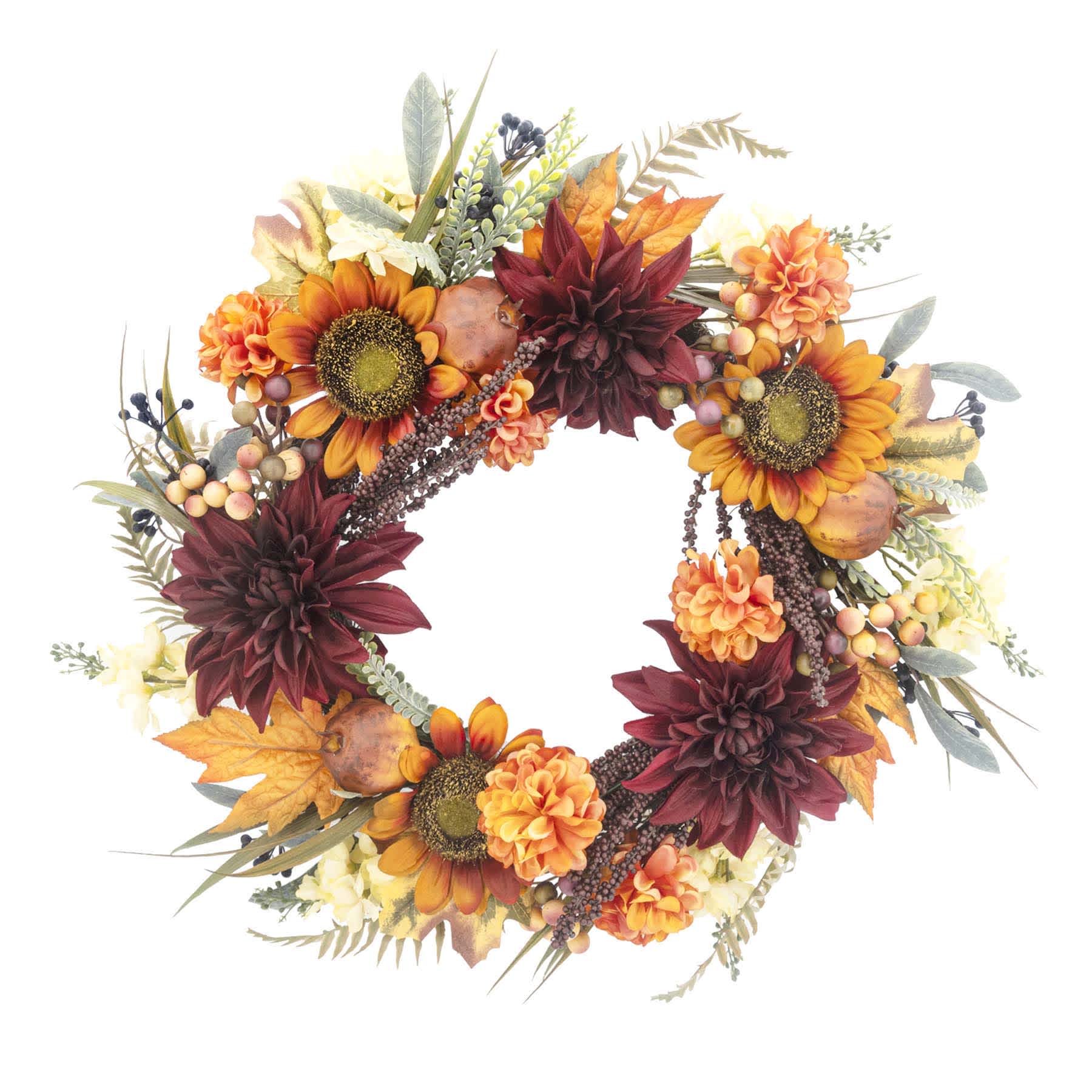 Maple Leaf Dahlia Sunflower Wreath, 24"