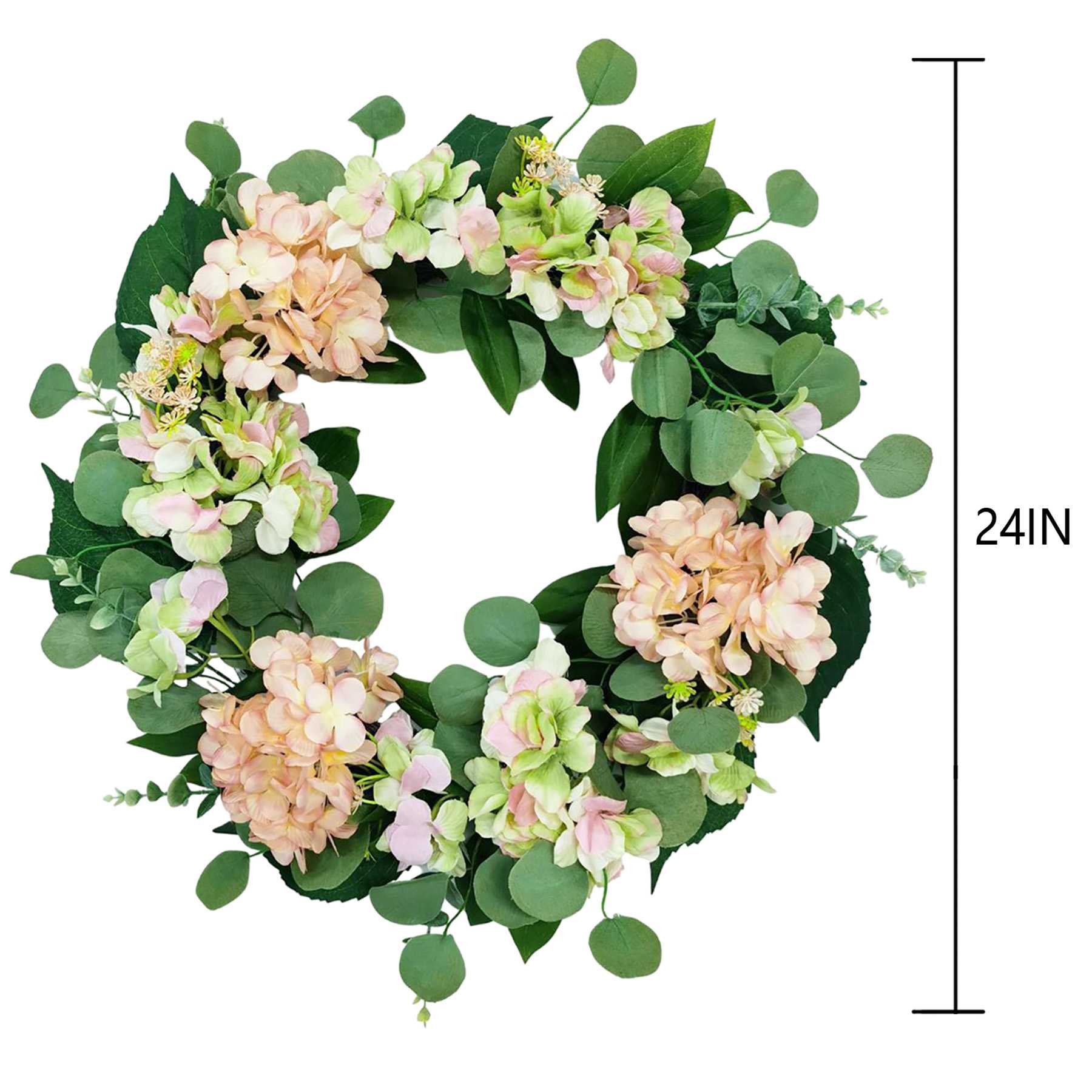 Green & Pink Hydrangea Wreath, 24"