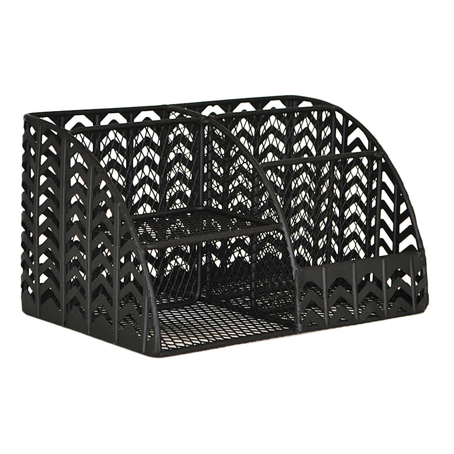 Matte Black Chevron Punched Metal Desk Organizer