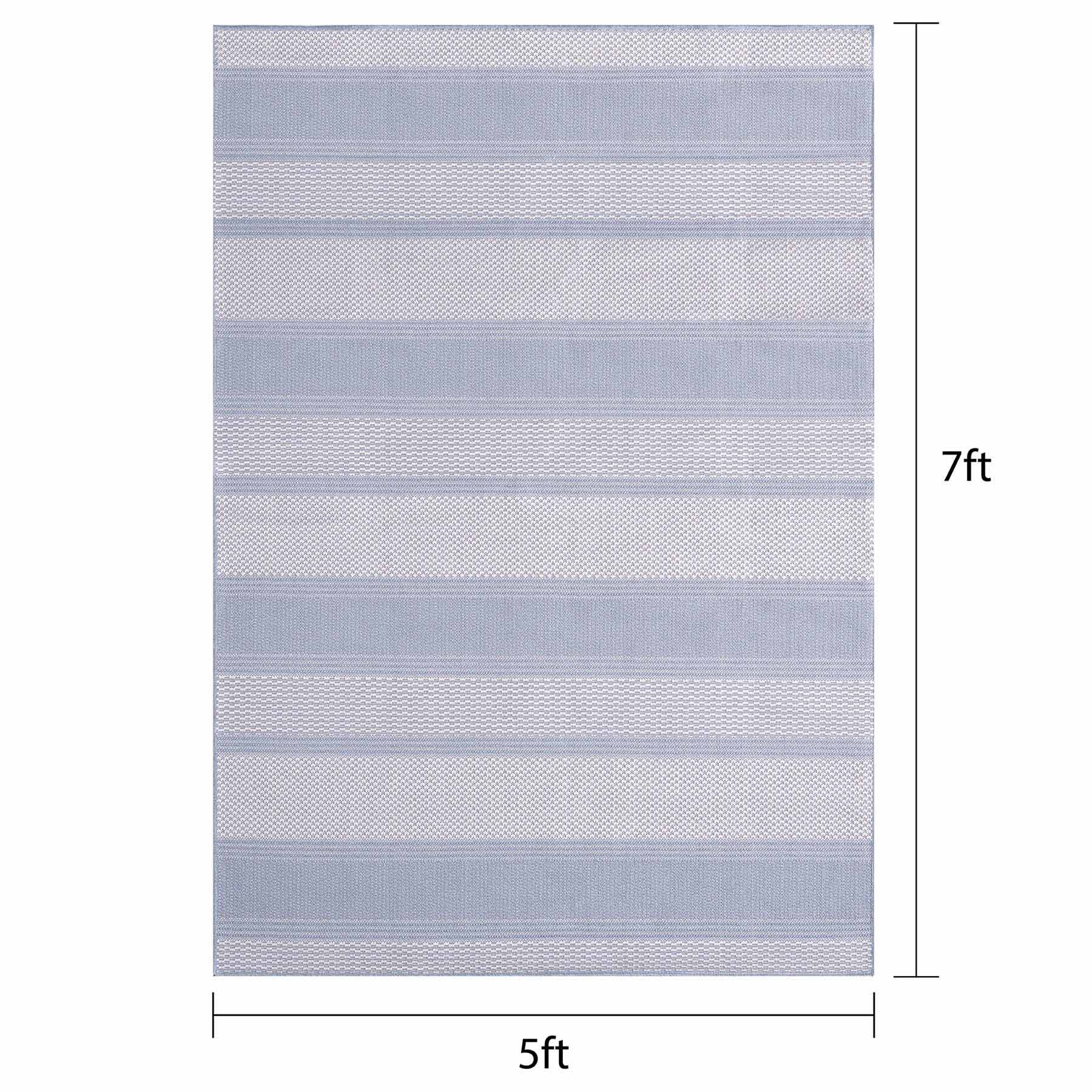 Grey & Blue Fifer Striped Outdoor Area Rug, 5x7