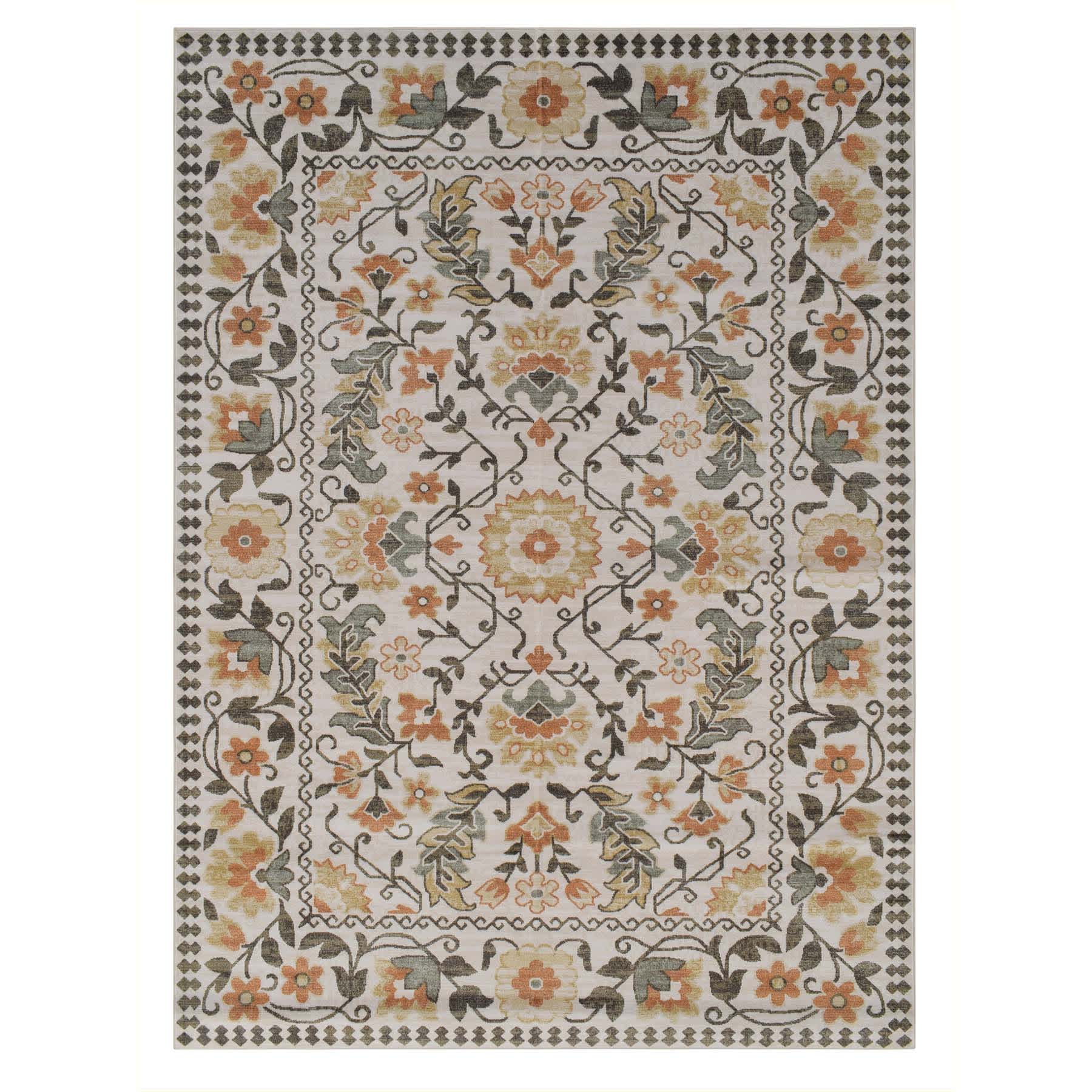 (B911) Dove Traditional Medallion Border Washable Area Rug, 8x10