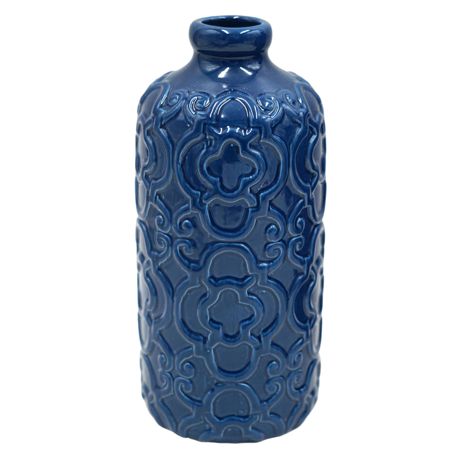 Blue Ceramic Vase, 8"