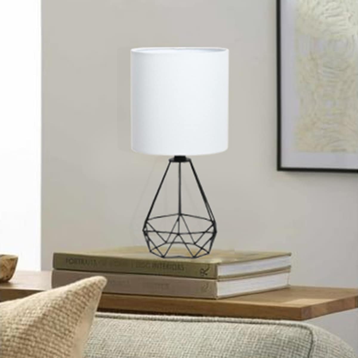 Black Metal Wire Geo Small Lamp with Shade, 17.5"