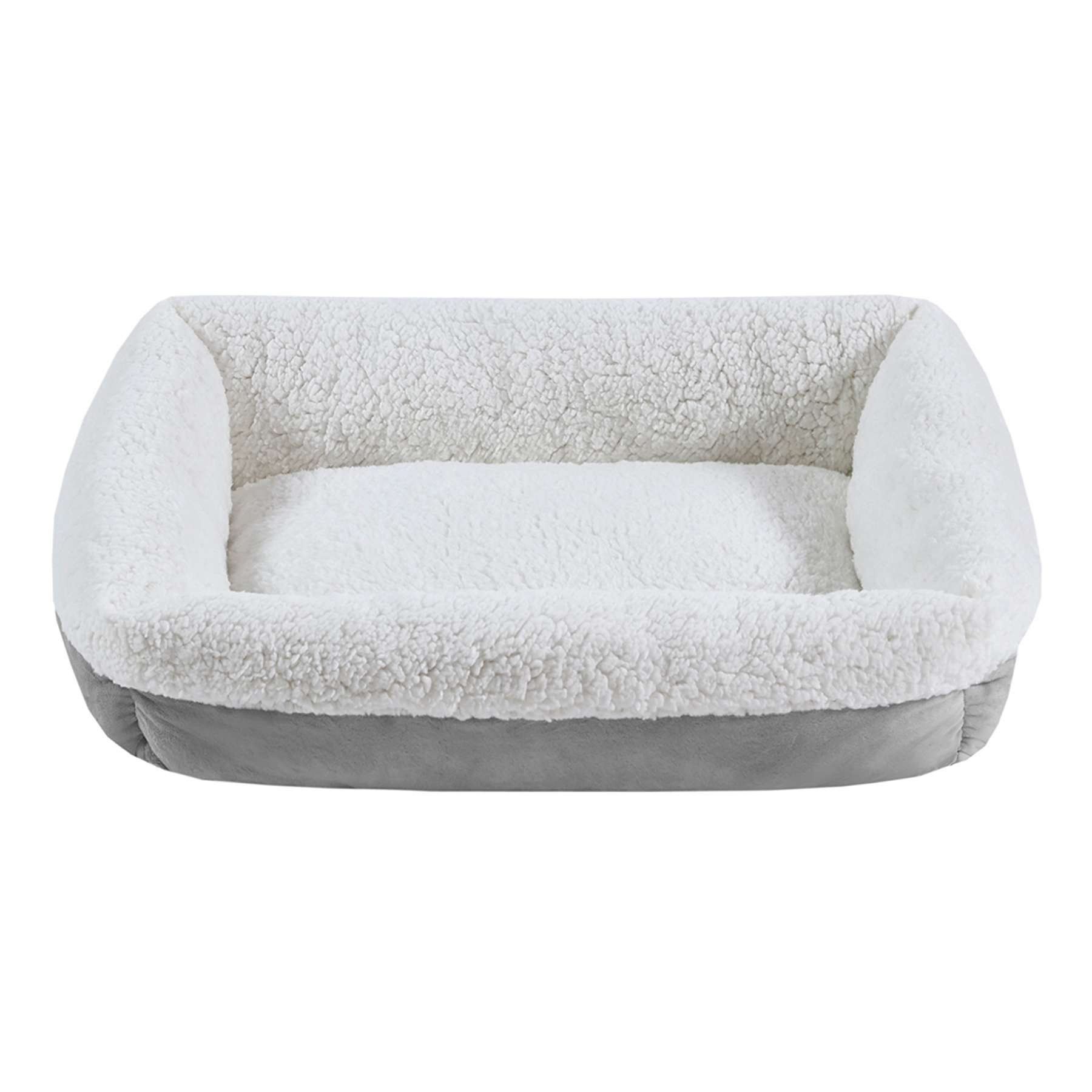 Crystal Grey Velvet & White Microberber Pet Bed, 18x22