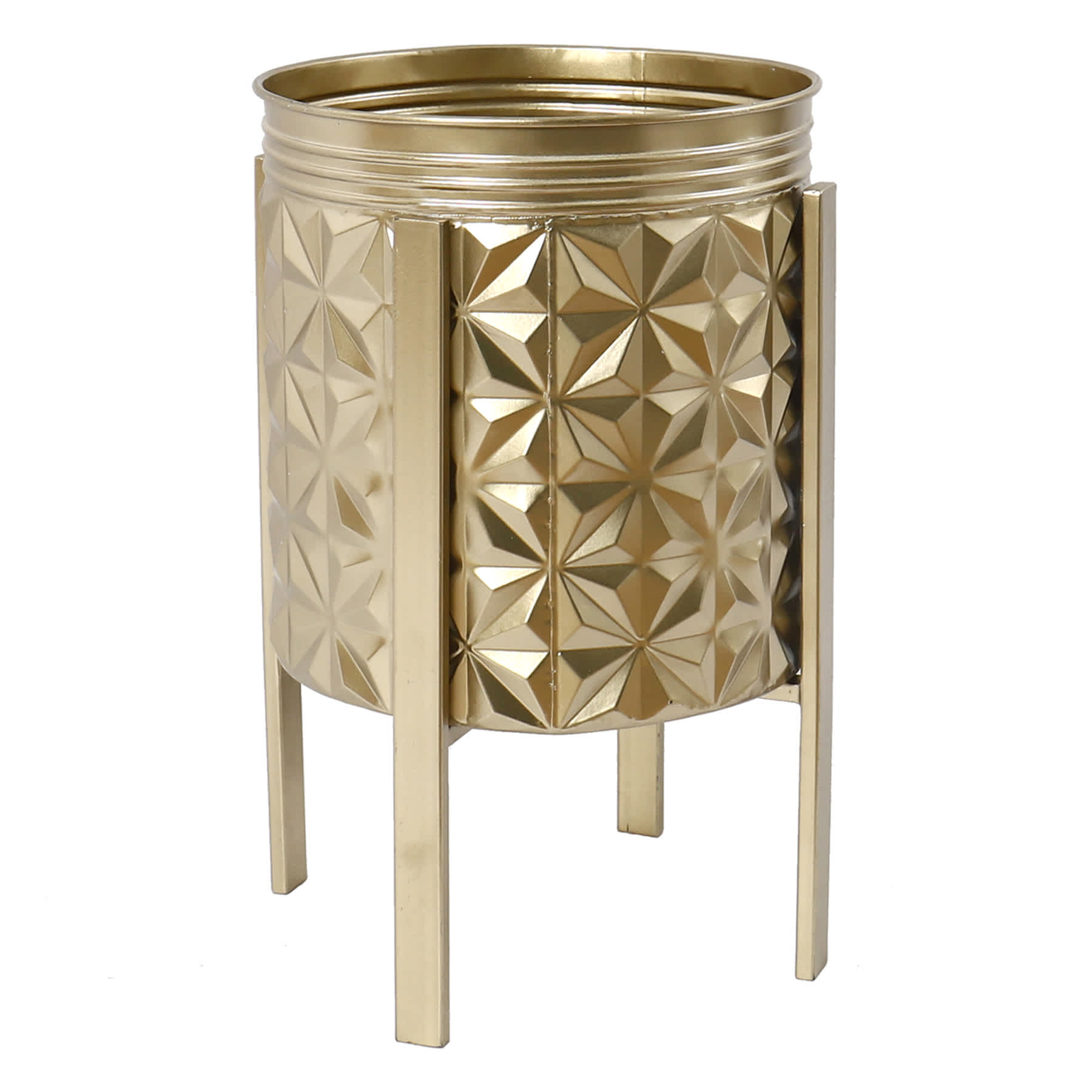 Gold Metal Planter with Stand, Medium