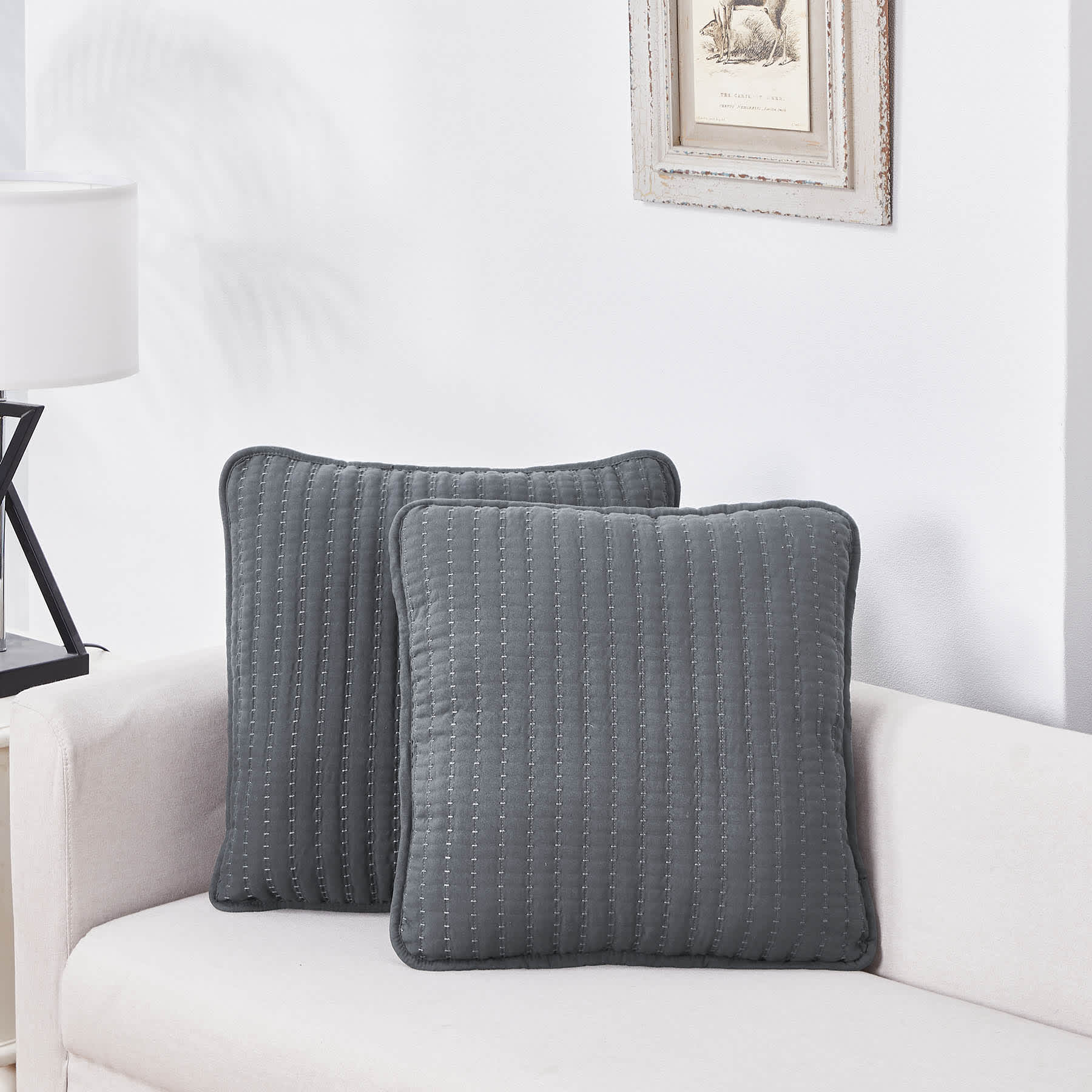 Honeybloom 2-Pack Dark Grey Washed Microfiber Pillows, 18"