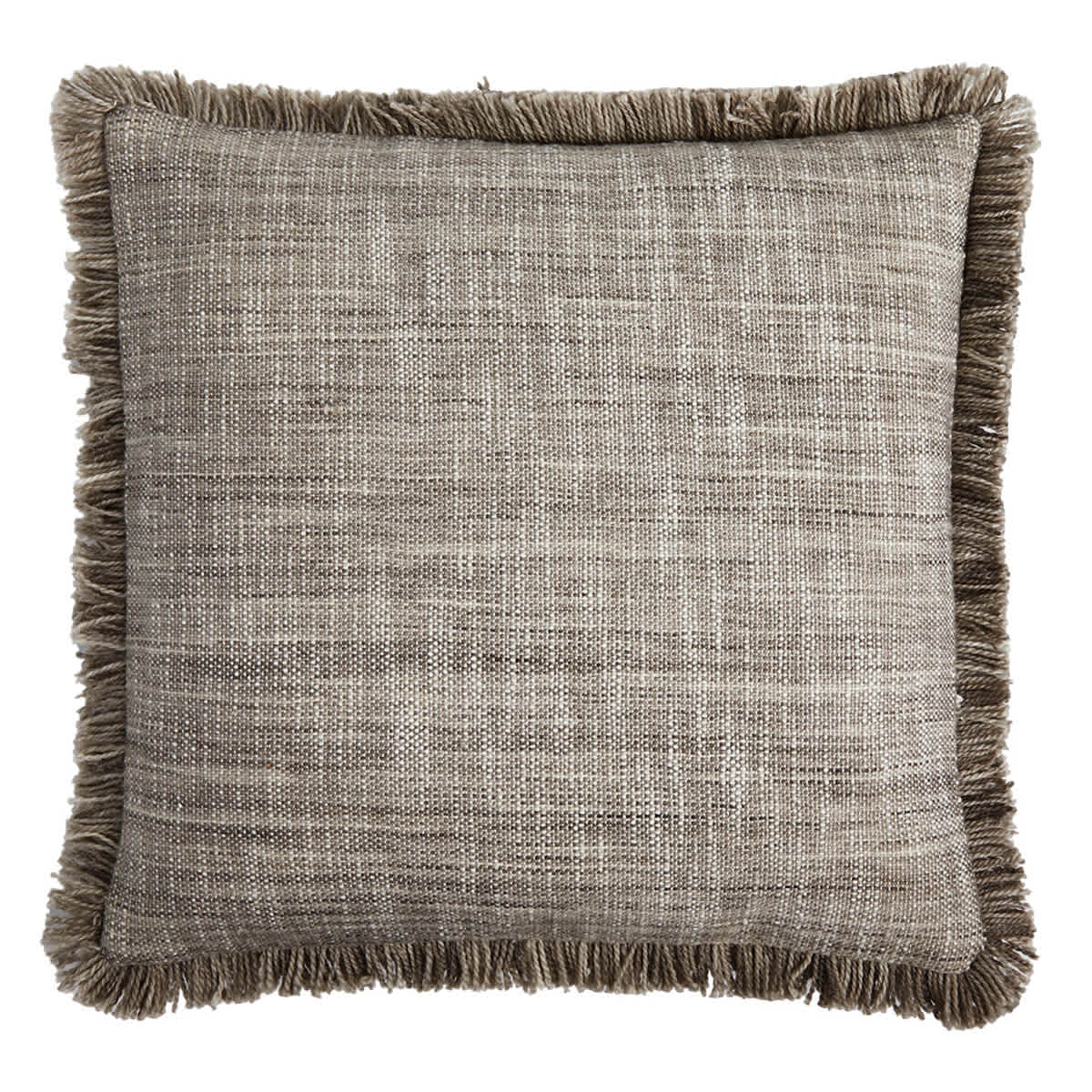 Found & Fable Light Grey Solid Woven with Fringe Outdoor Throw Pillow, 18"