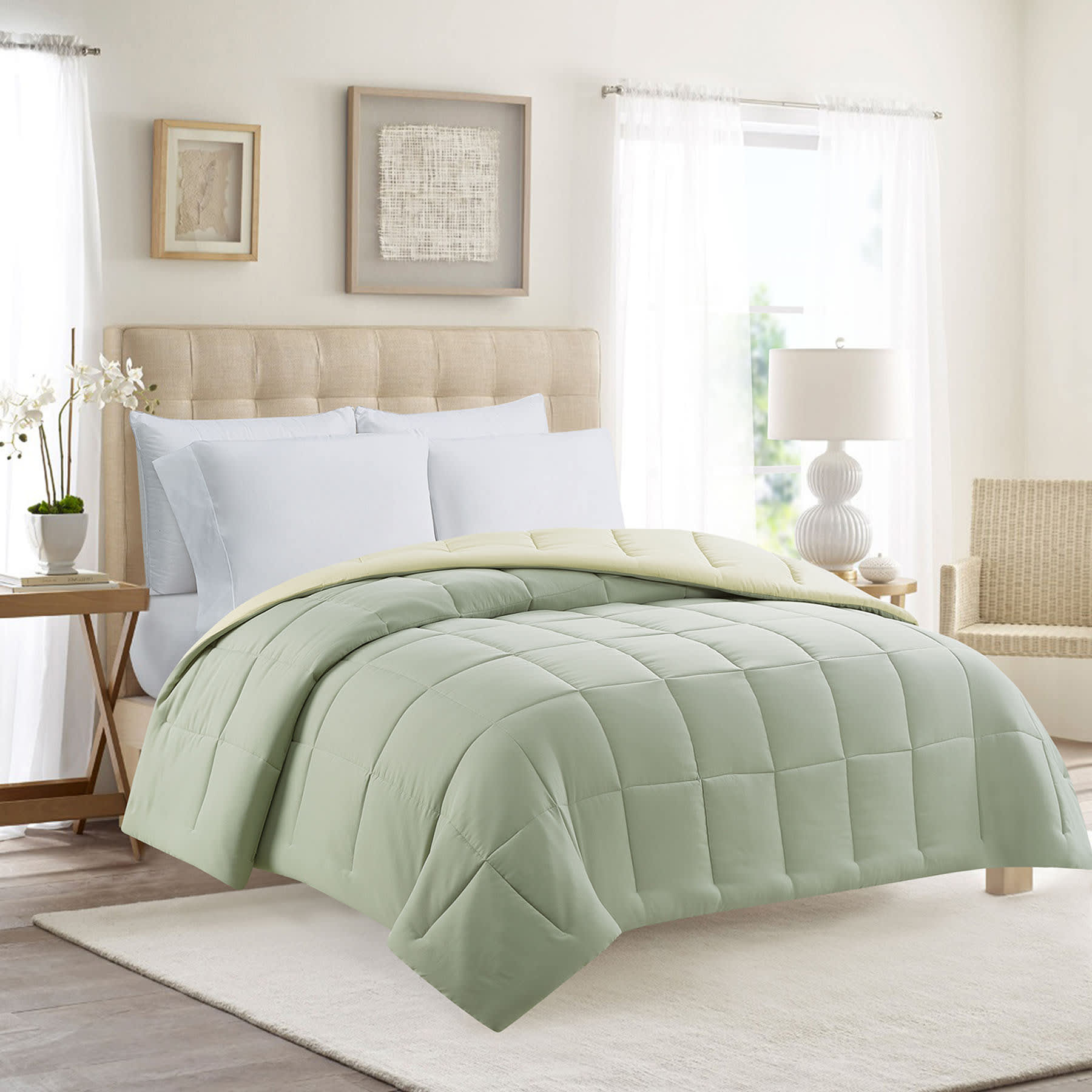 Green & Yellow Reversible Brushed Microfiber Comforter, Twin/Twin XL