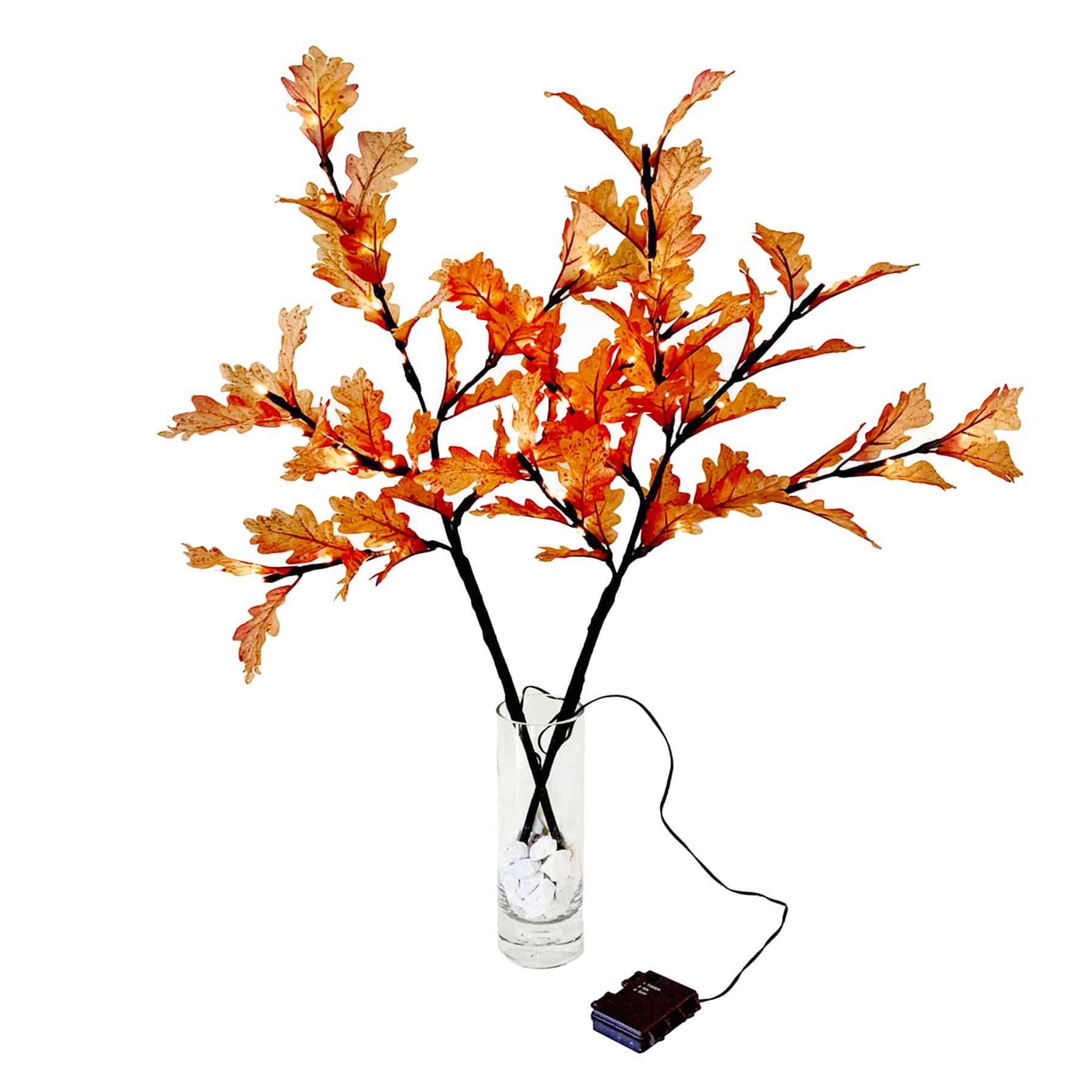 Pre-Lit Oak Leaf Branch with Timer, 32"