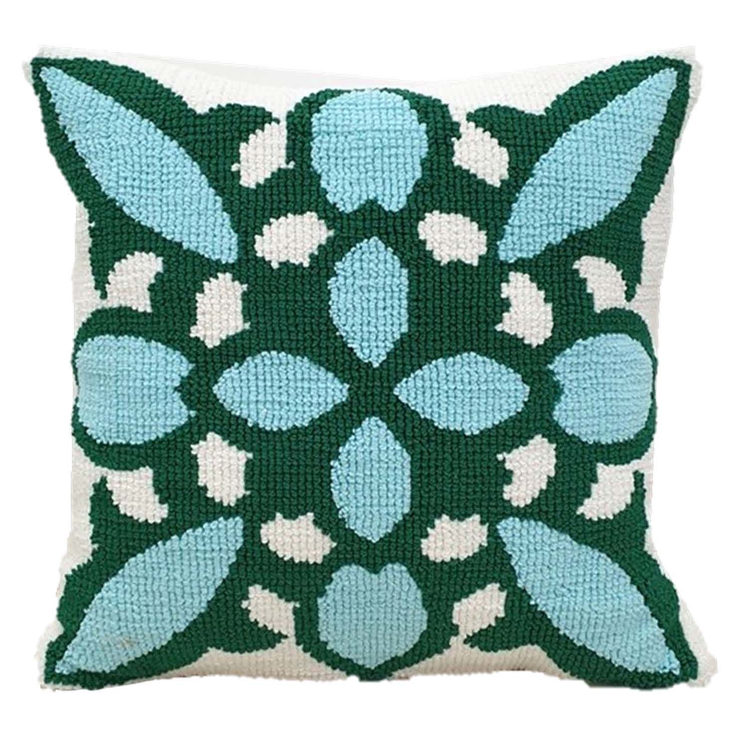 Found & Fable Turquoise & Green Tropical Tile Square Outdoor Throw Pillow, 18"