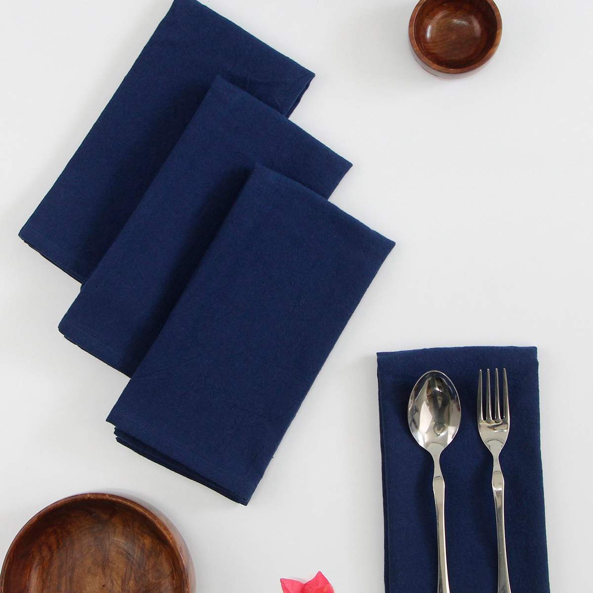Set of 4 Navy Blue Linen-Like Cotton Napkins, 18"