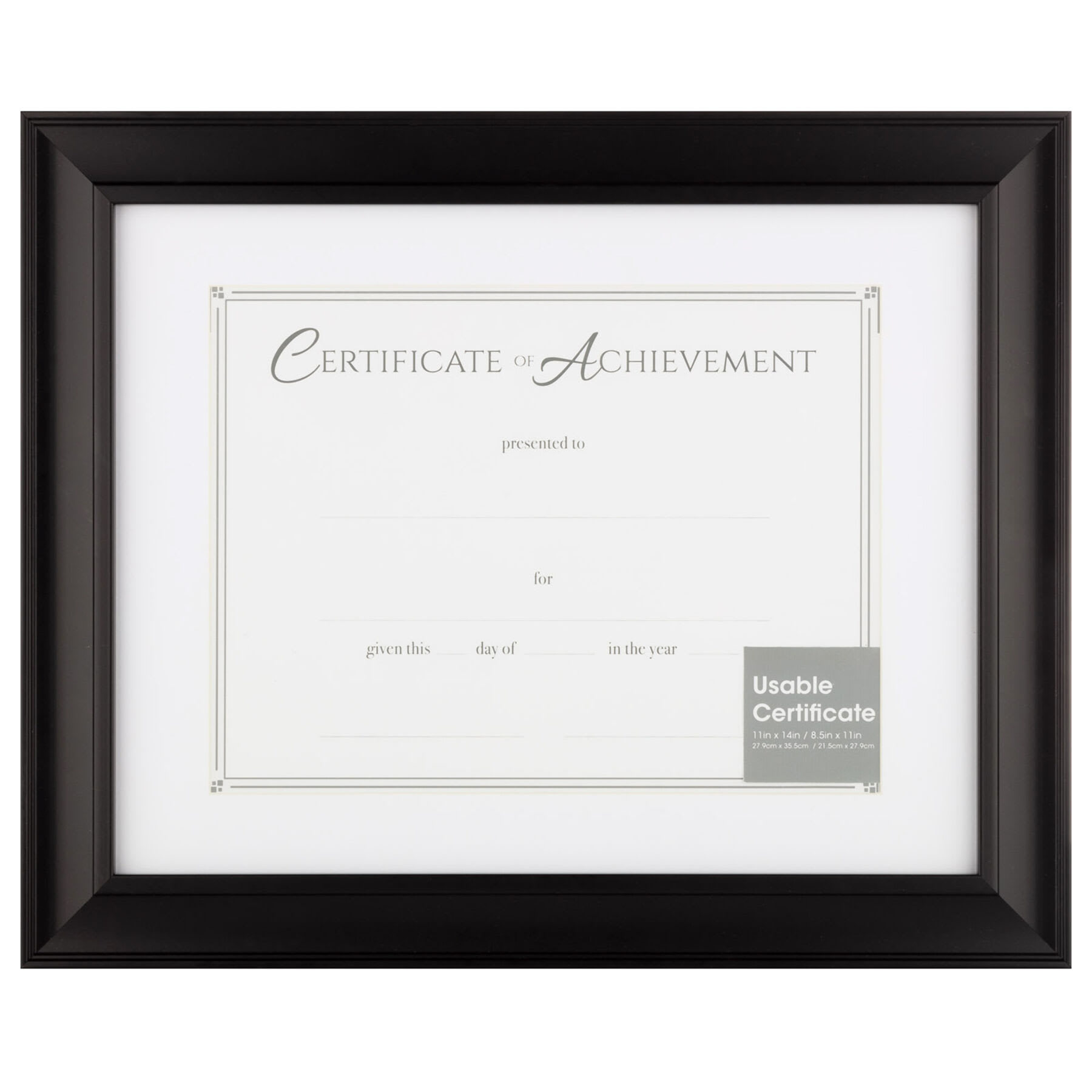 11x14 Matted to 8.5x11 Black Linear Frame With White Mat Document Frame