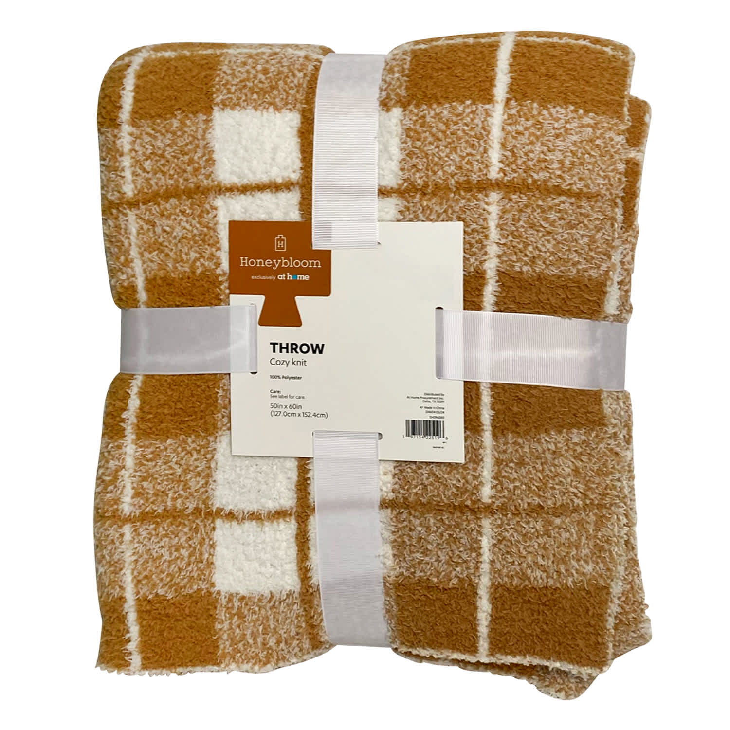 Honeybloom Orange Plaid Cozy Knit Throw Blanket, 50x60
