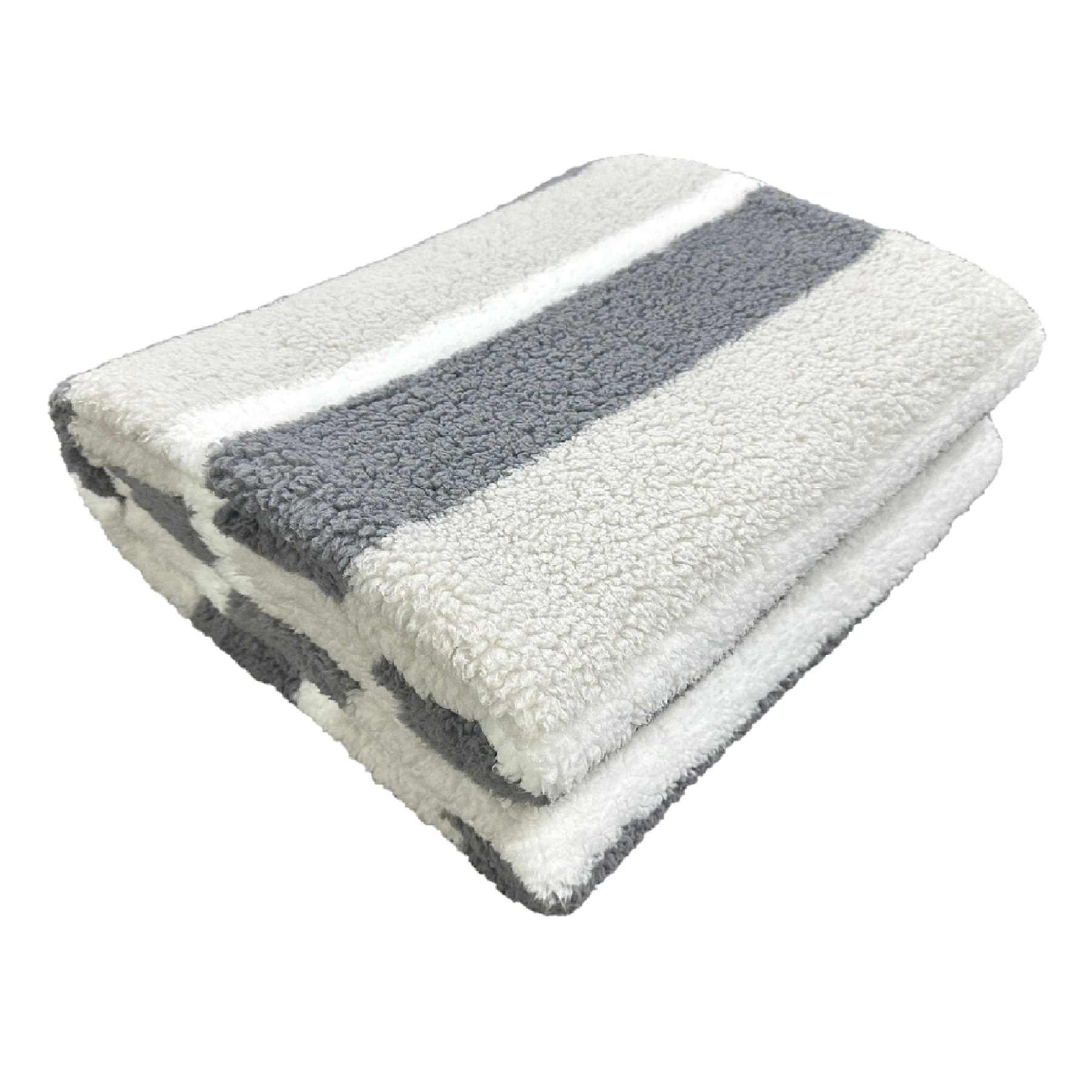 Grey Striped Sherpa Throw Blanket, 50x60