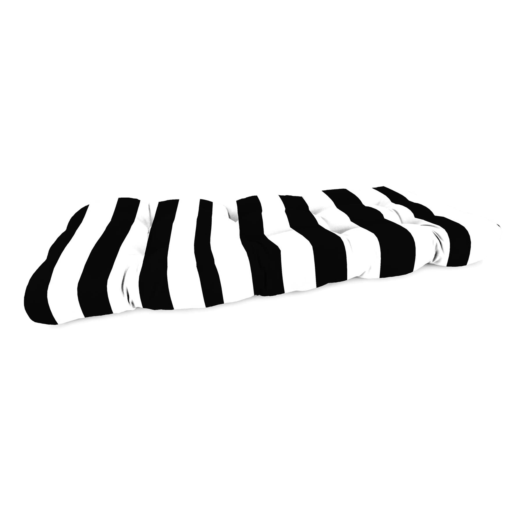 Providence Black Awning Striped Outdoor Wicker Settee Cushion