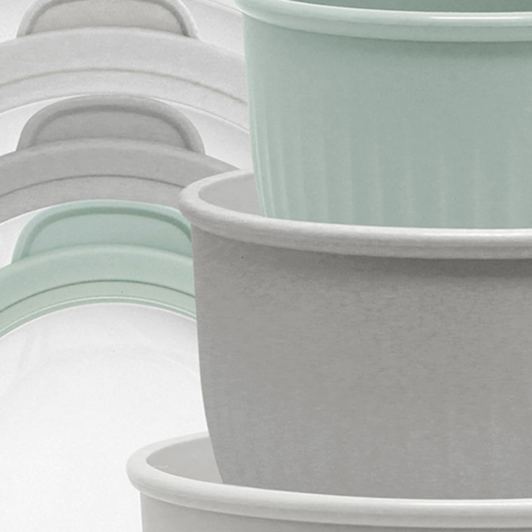 4-Piece Round Storage Bowl Containers, Light Grey