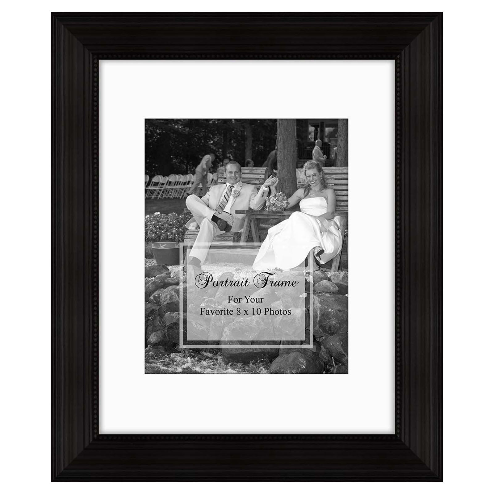 11x14 Matted to 8x10 Wide Linear Portrait Wall Frame, Black