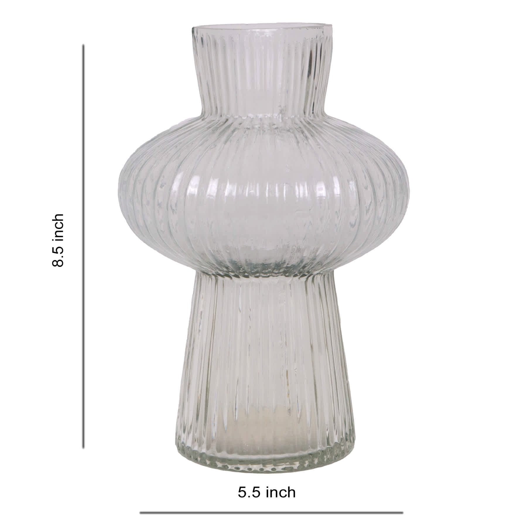 Clear Bubble Ribbed Glass Vase, 8.5"