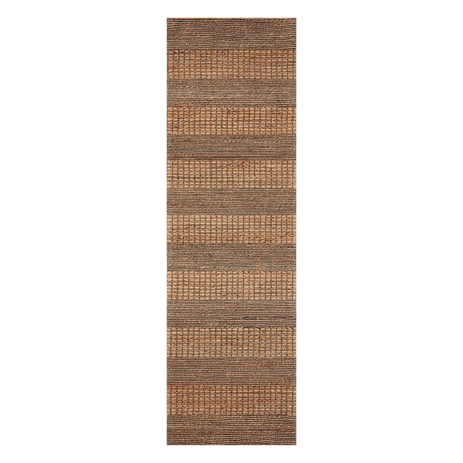 (B870) Found & Fable Aaron Brown & Natural Striped Jute Runner, 2x7