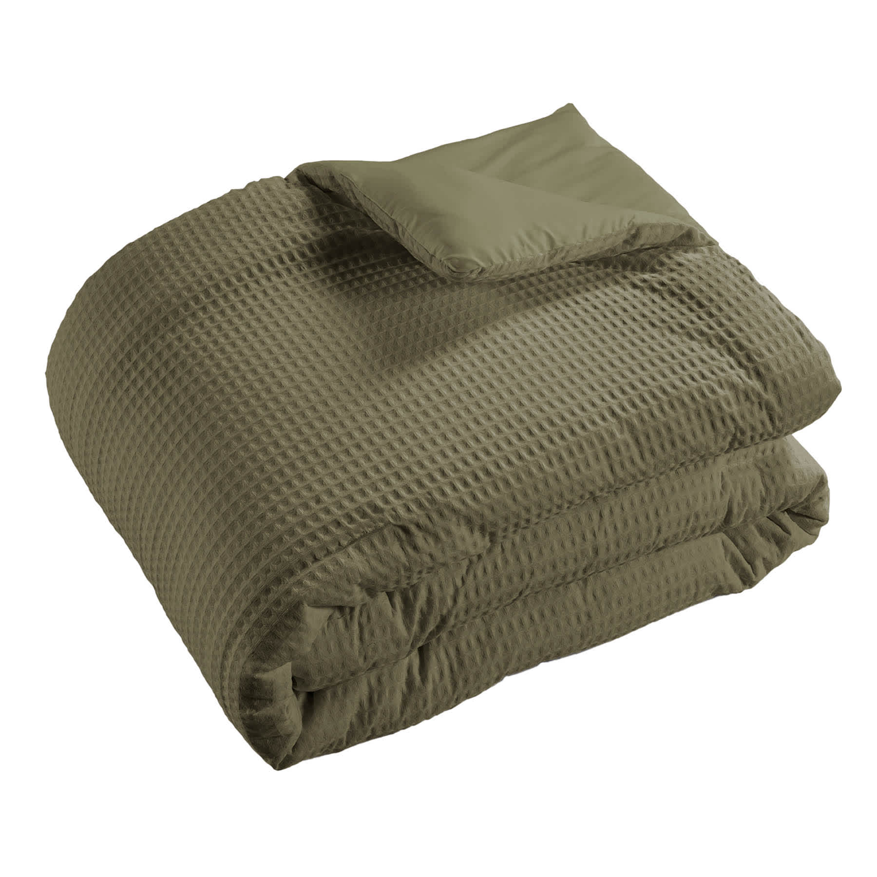 Crosby St. 2-Piece Olive Green Washed Cotton Waffle Comforter Set, Twin/Twin XL