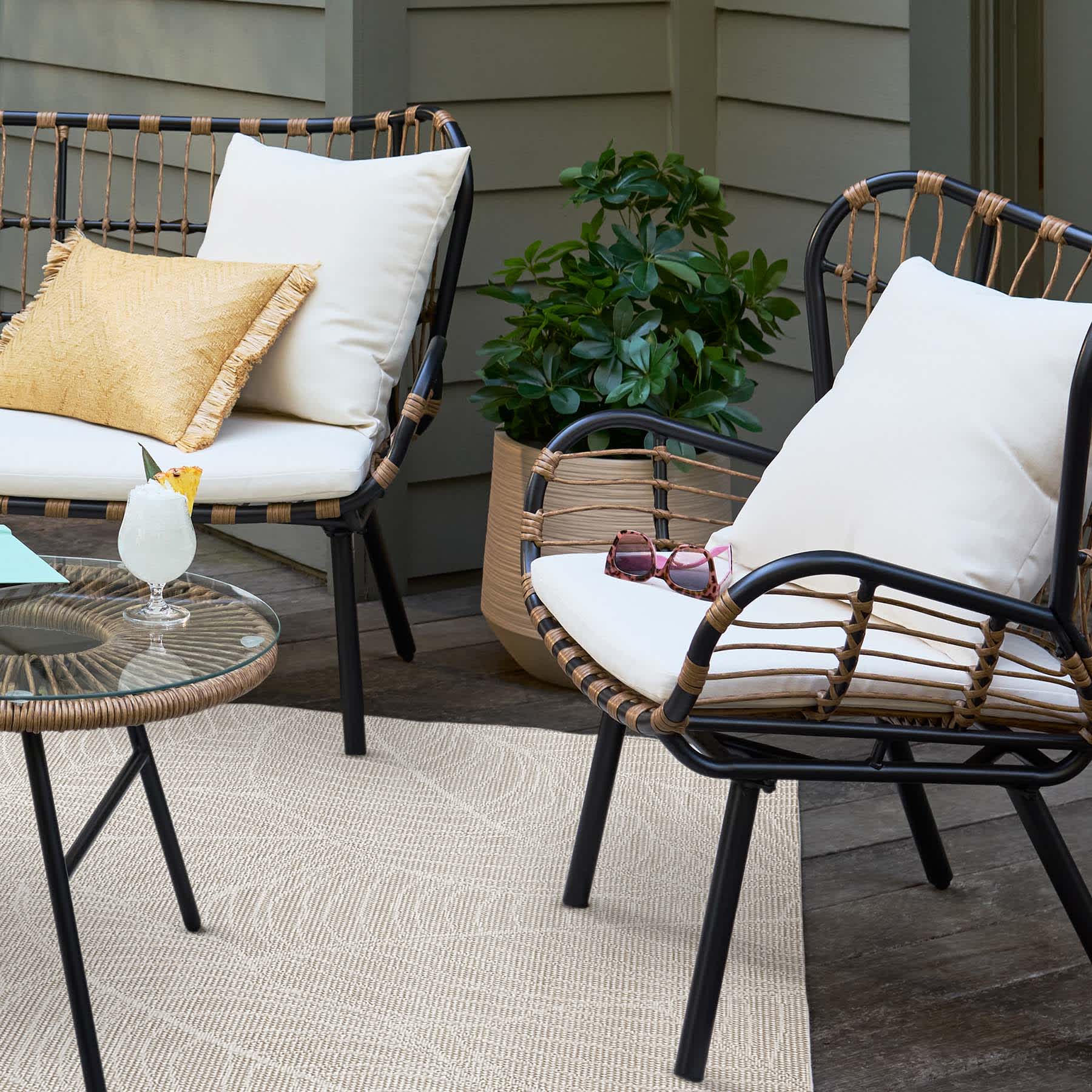 Tan Rattan Tub Outdoor Planter, Medium