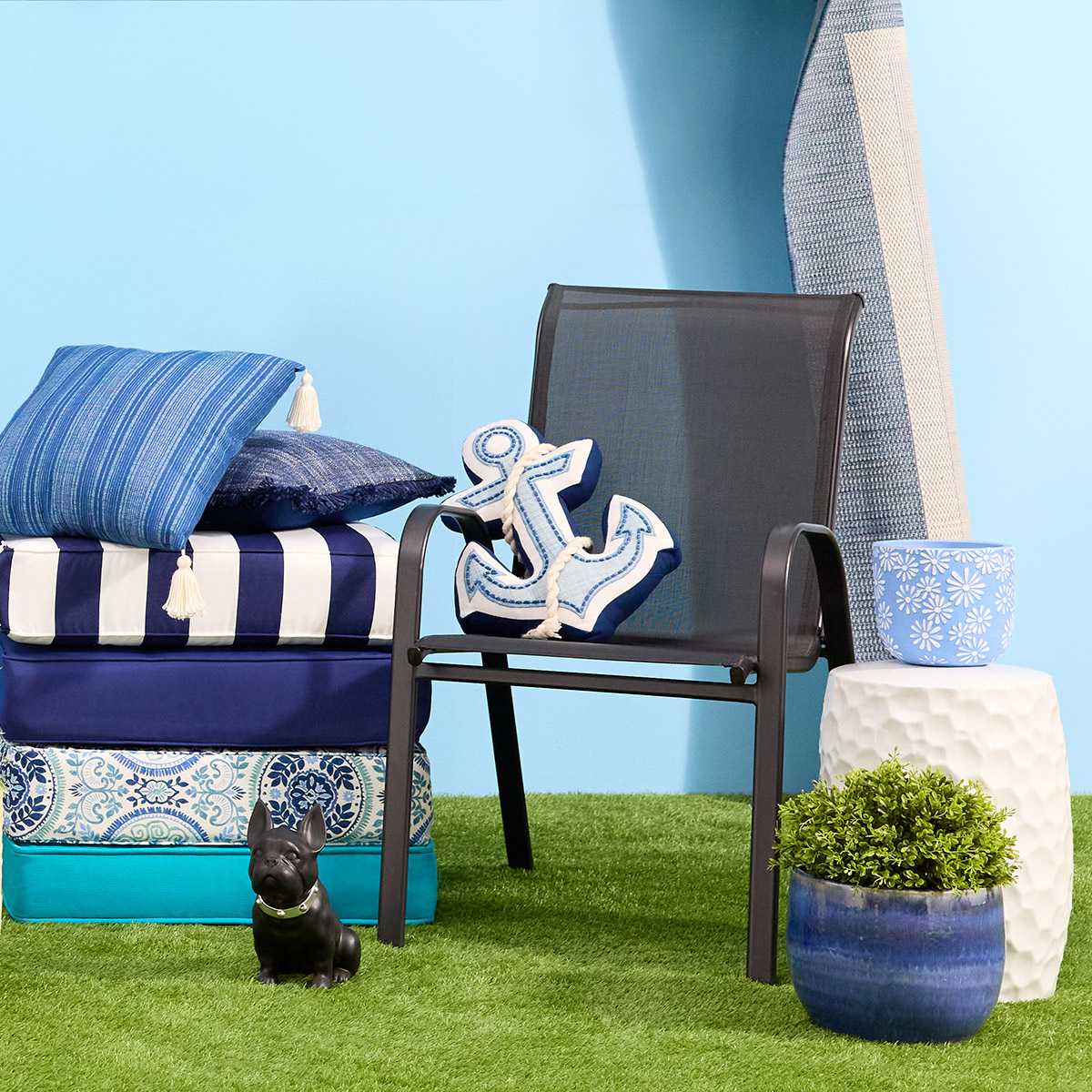 Alana Blue Ceramic Outdoor Planter, Small
