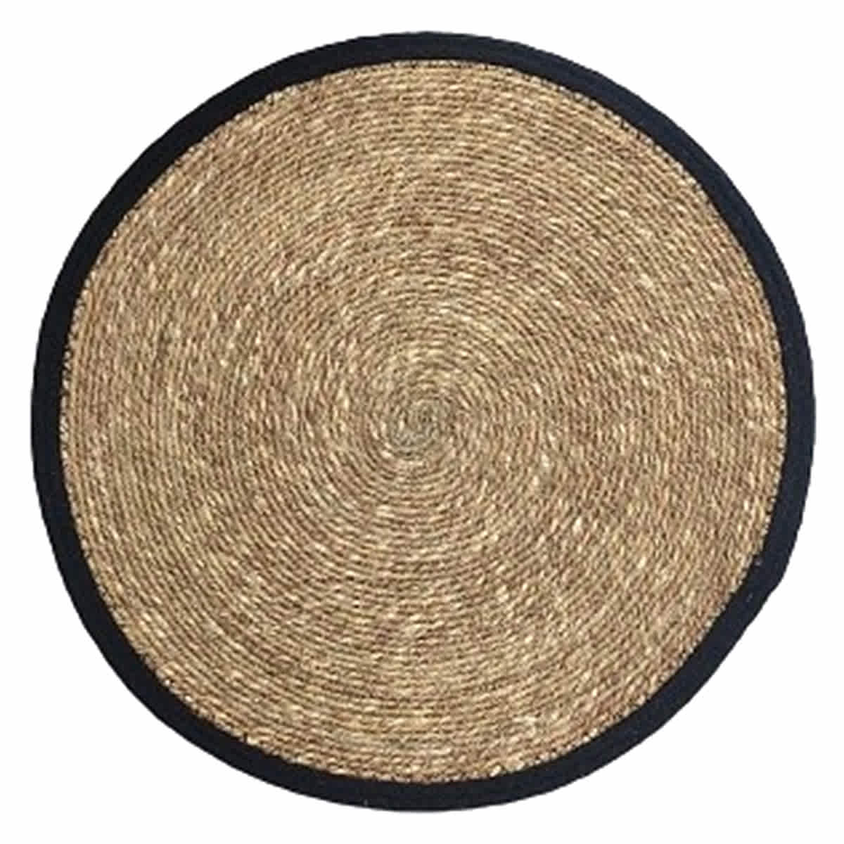 Natural Sea Grass with Black Border Round Placemat, 15"
