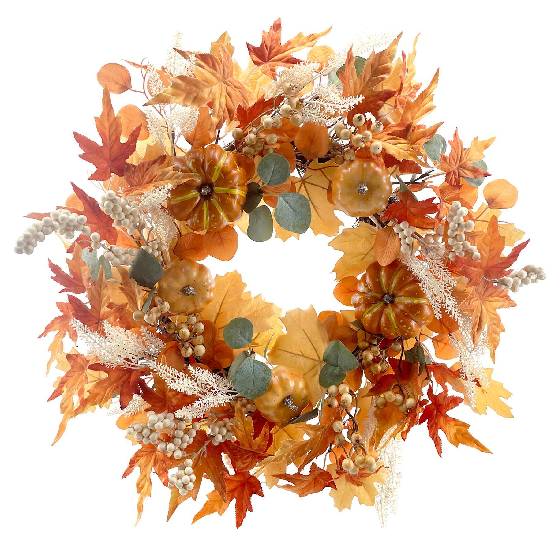 Pumpkin With Maple Leaves Wreath, 22"