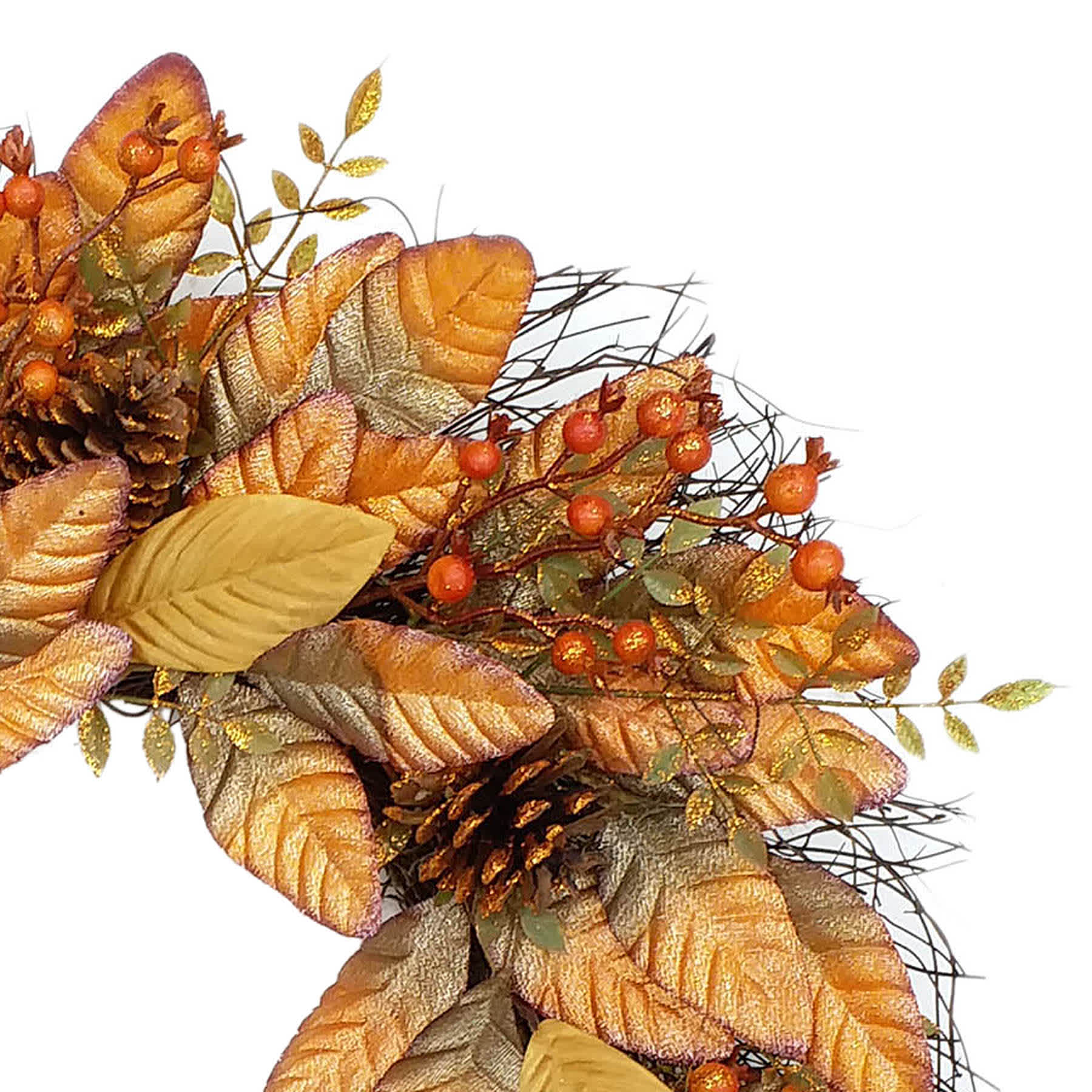 Rust Metallic Magnolia Leaves & Berry Spiral Vine Wreath, 24"