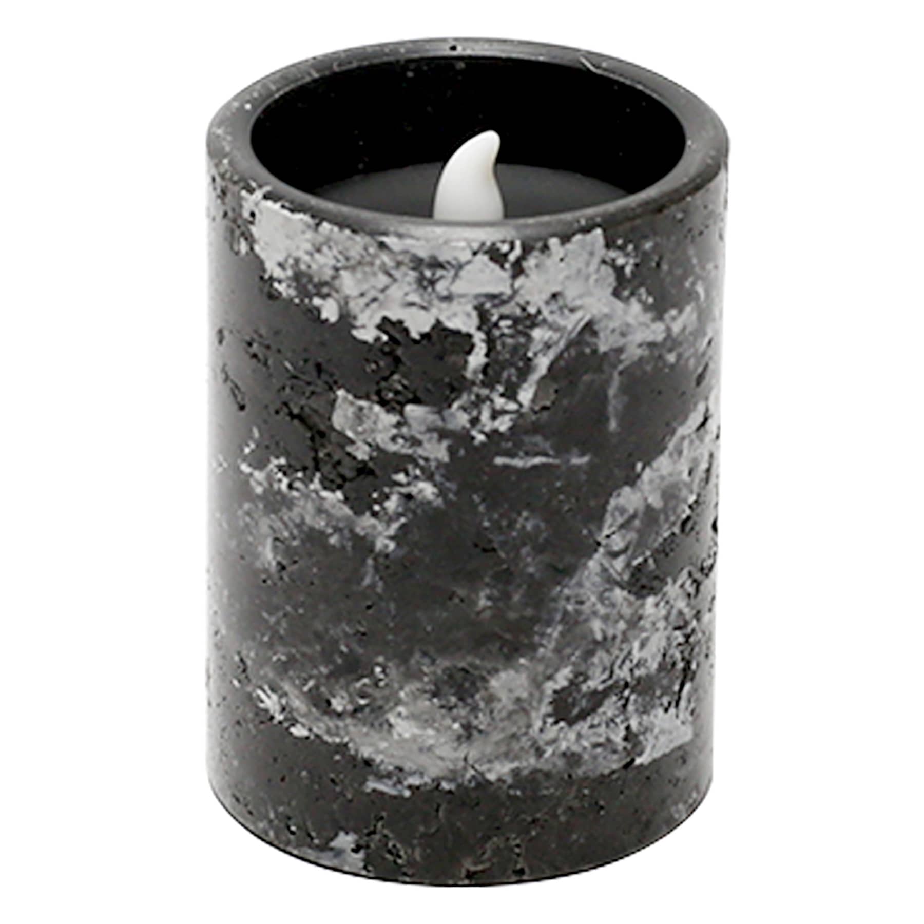Crosby St. Black Marbled Wax LED Pillar Candle with 6-Hour Timer, 3x4