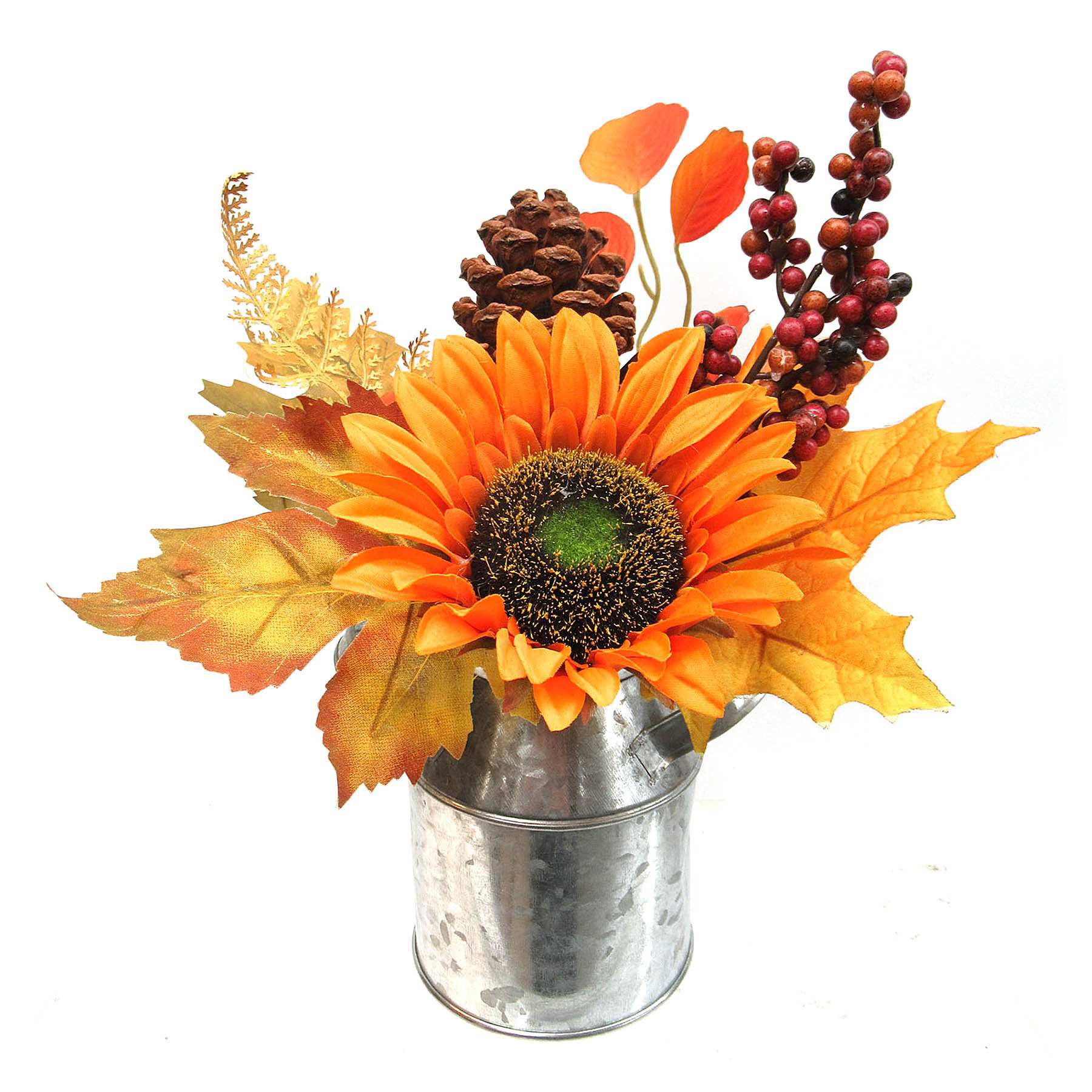 Sunflower, Berry & Cone in Pot, 9.5"