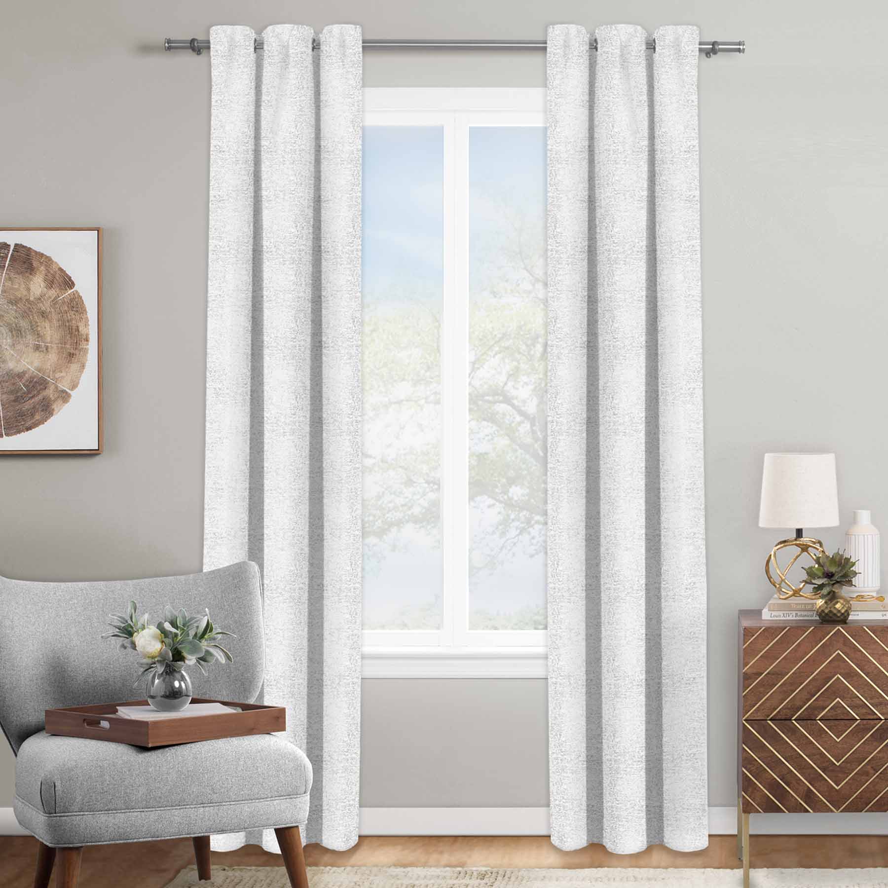 Providence Bark Metallic White Light Filtering Curtain Panel, 84"