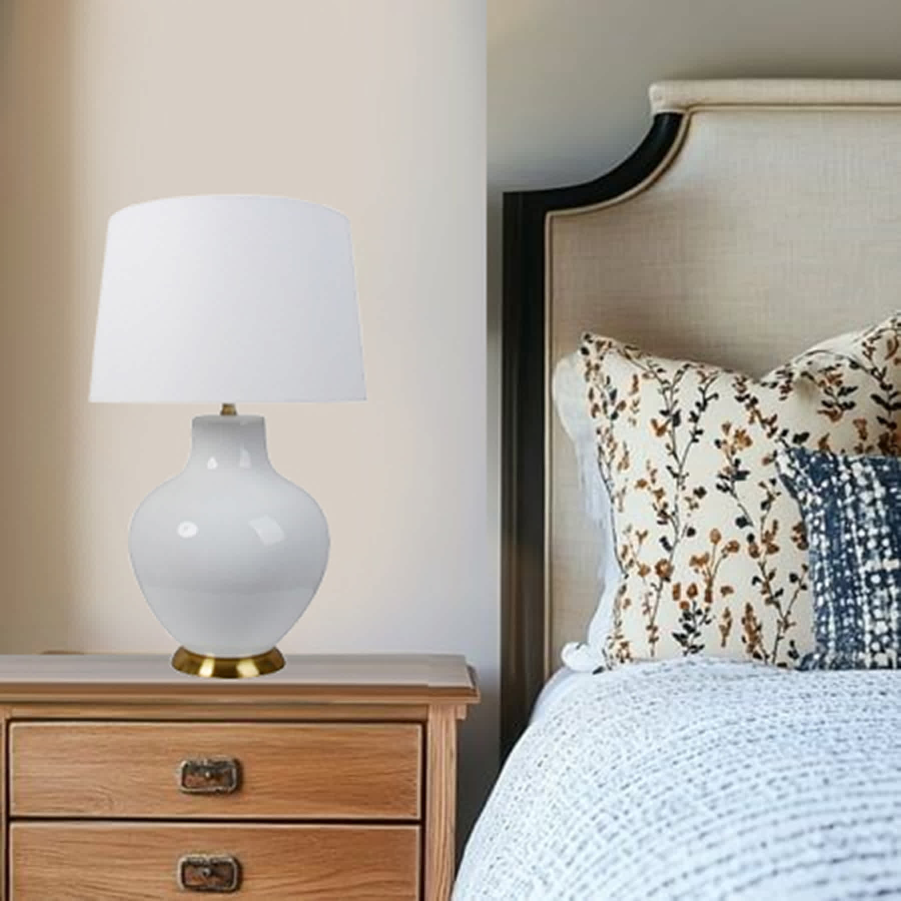 White Ceramic Oversized Lamp with Shade, 27"