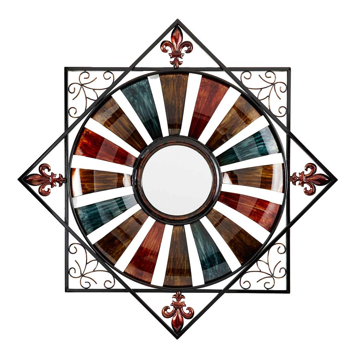 Metal Assorted Fleur Burst with Mirror, 34"