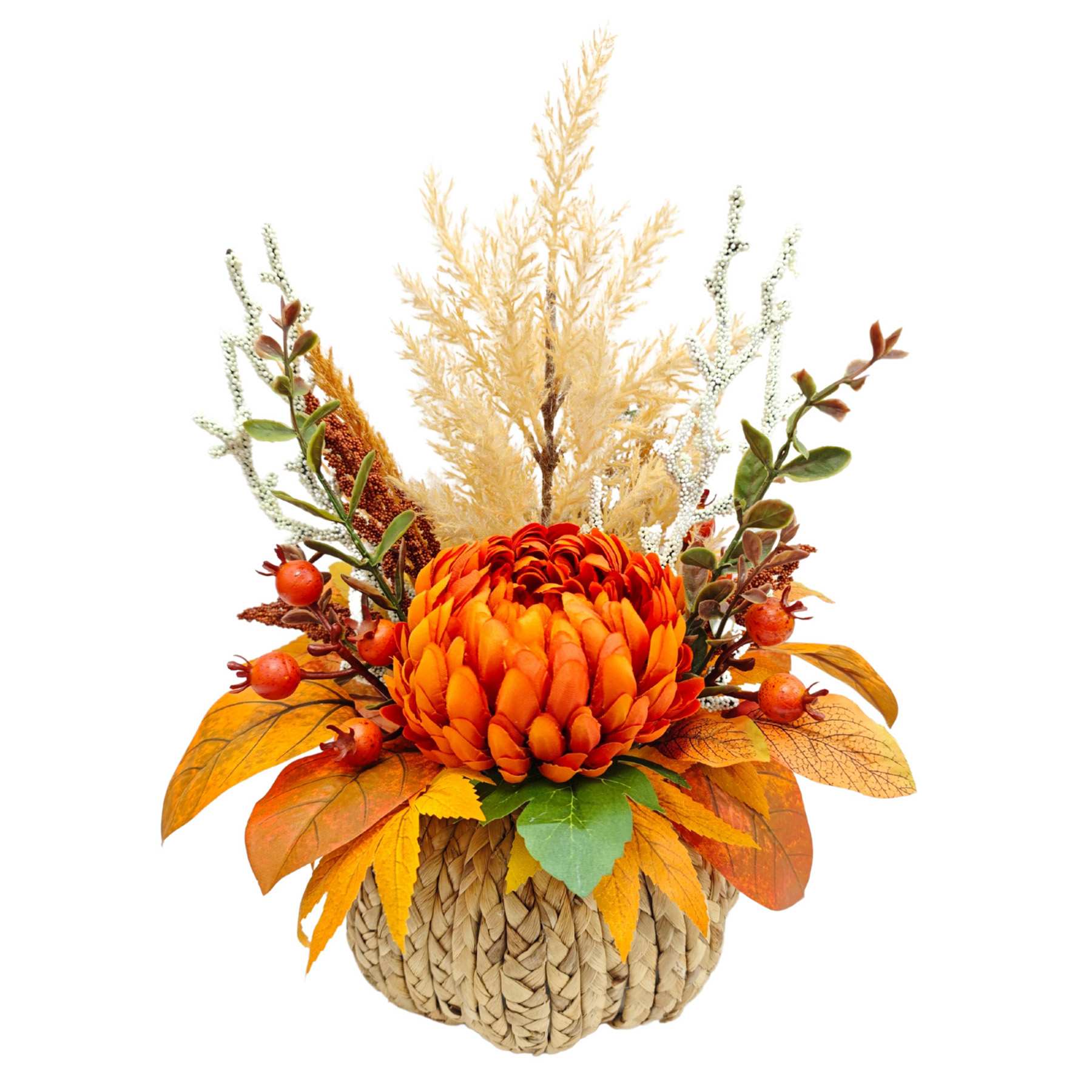 Dahlia Mixed Leaves in Pumpkin Pot, 19"