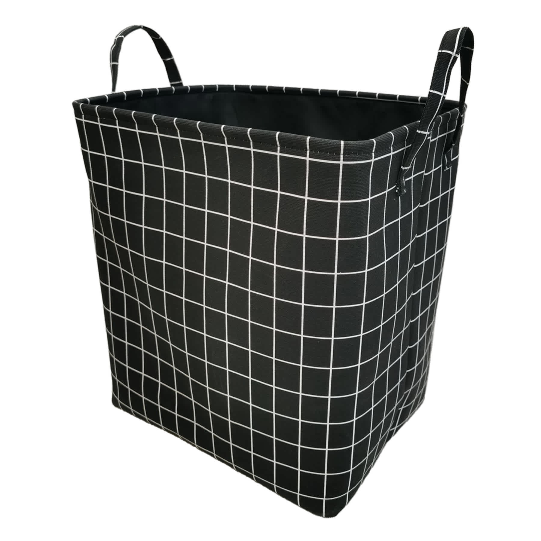 Black Grid Fabric Laundry Hamper