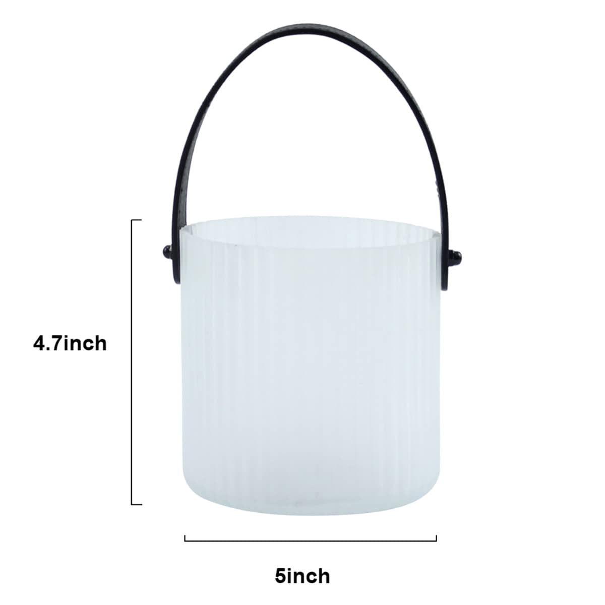 Frosted Ribbed Glass Lantern with Black Leather Handle, 4.7"
