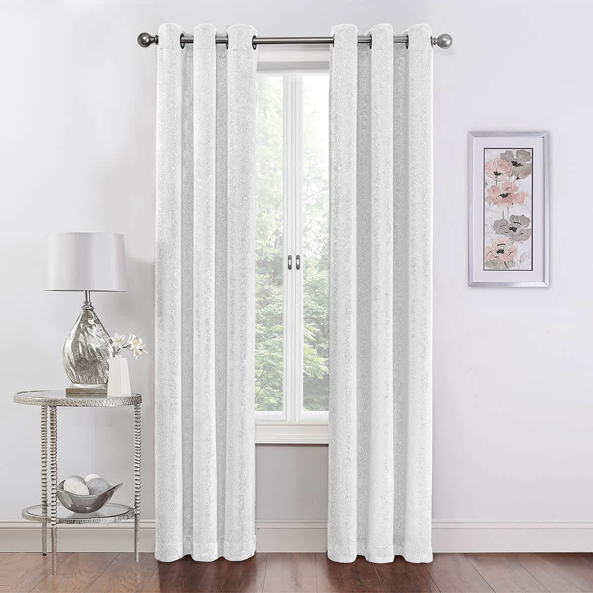 2-Pack Metallic White Blackout Grommet Curtain Panels, 84"