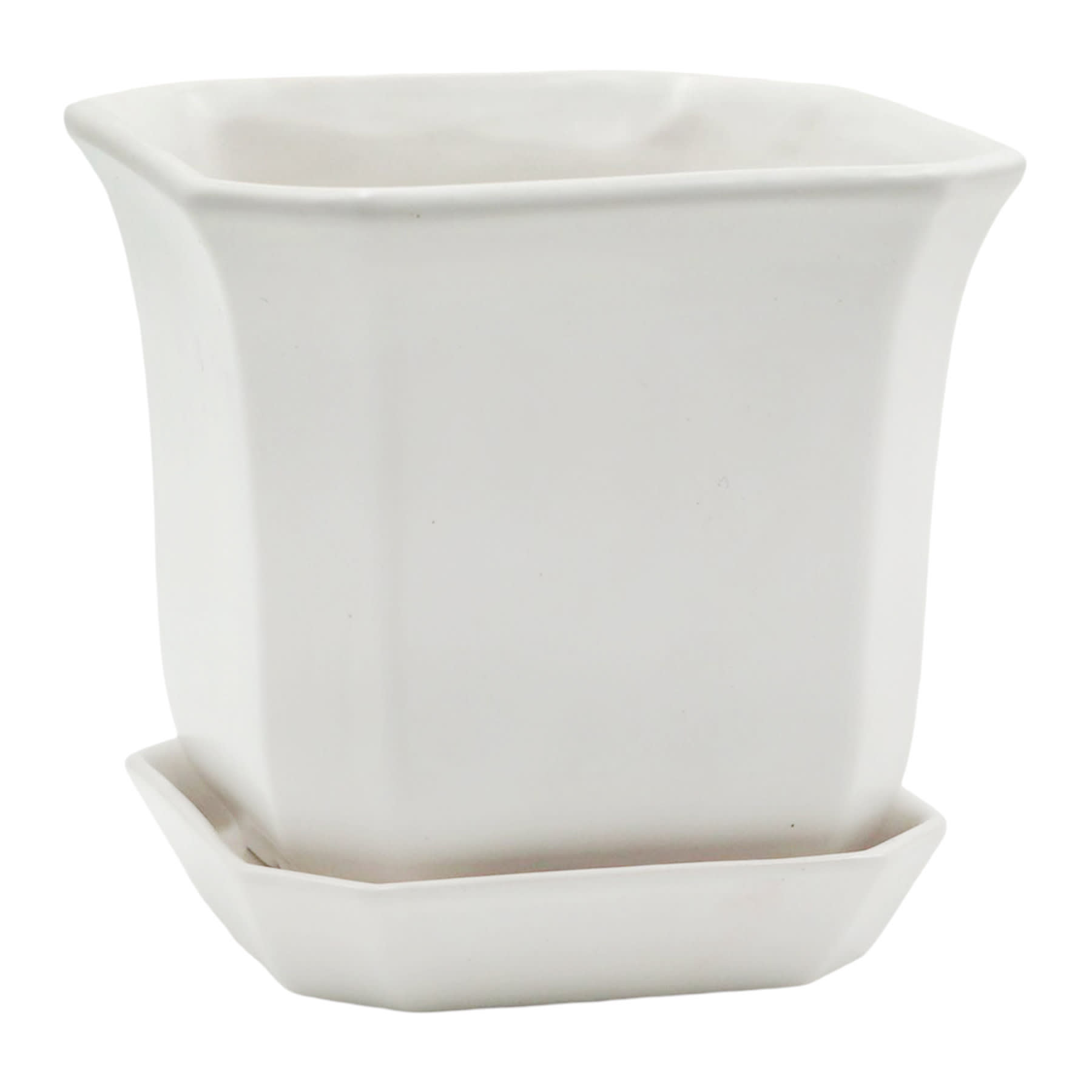 Indoor Square Ceramic Pot with Saucer, 5"