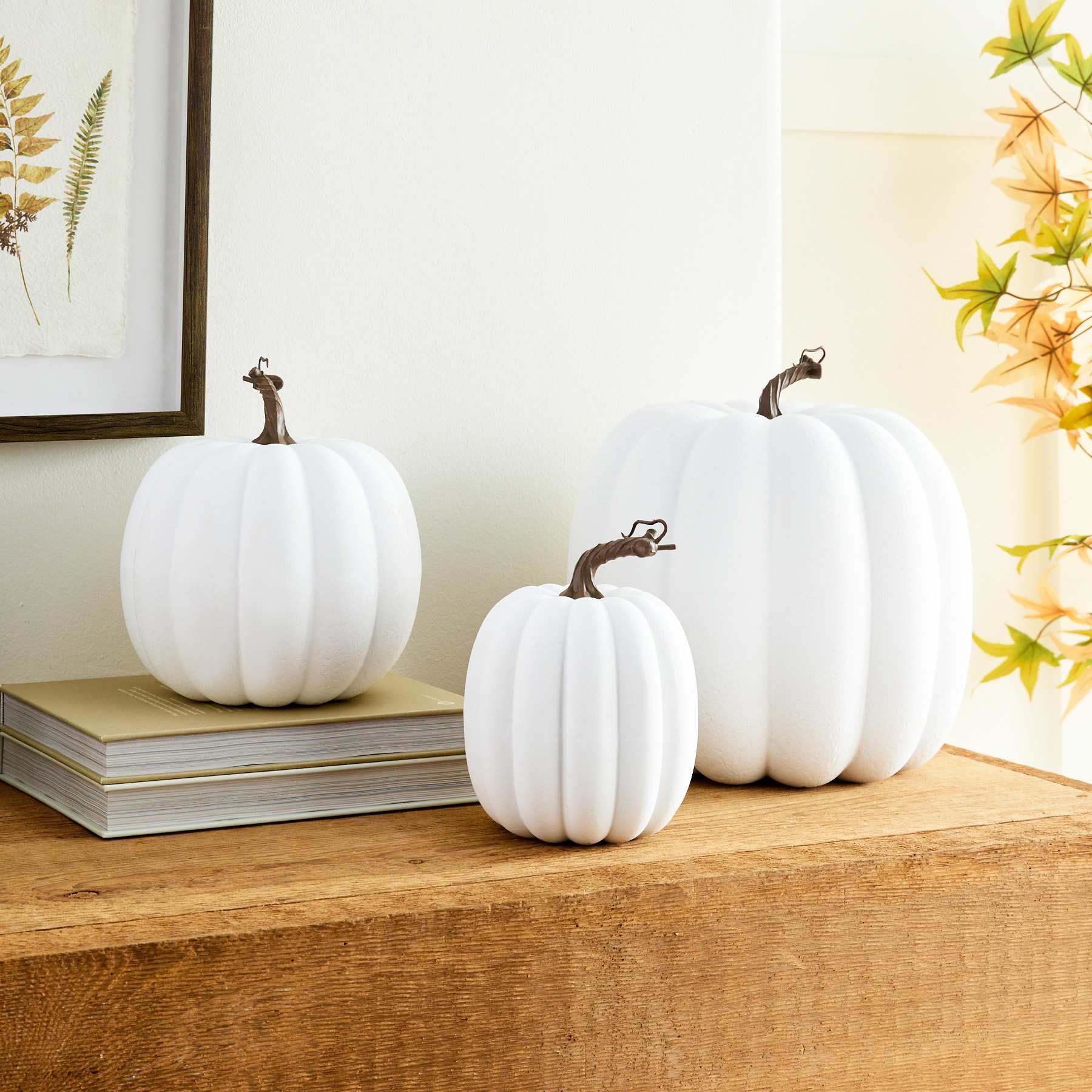 White Paper Mache Pumpkin, 9.5"