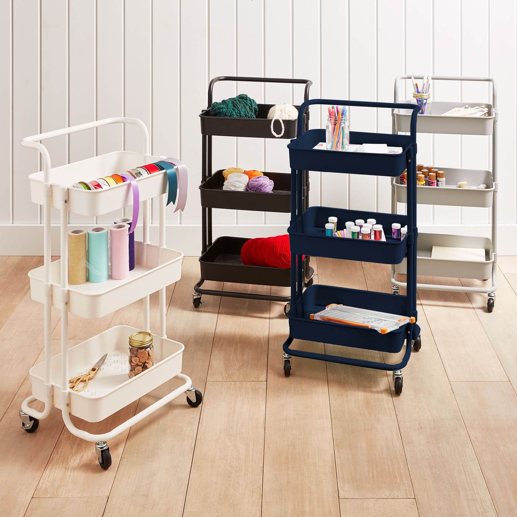 Black Rolling Storage Cart with Handle, 34.2"