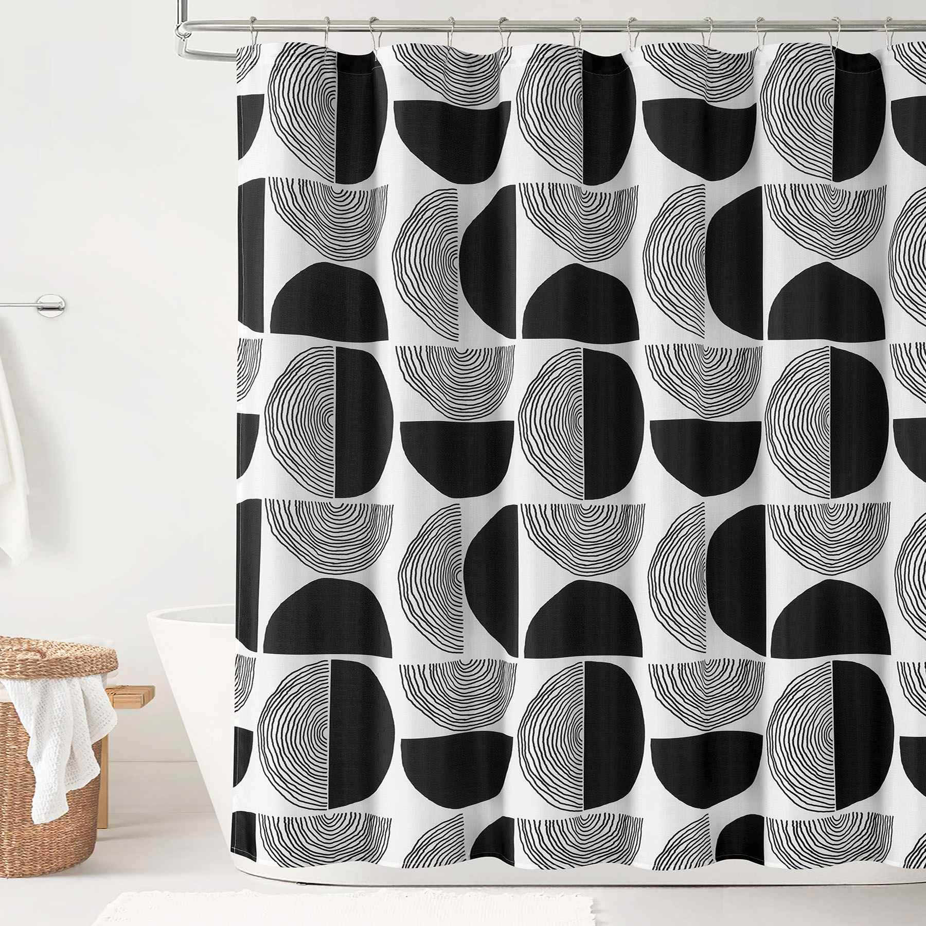 13-Piece Black & Grey Minimalist Circle Print Shower Curtain Set, 72"