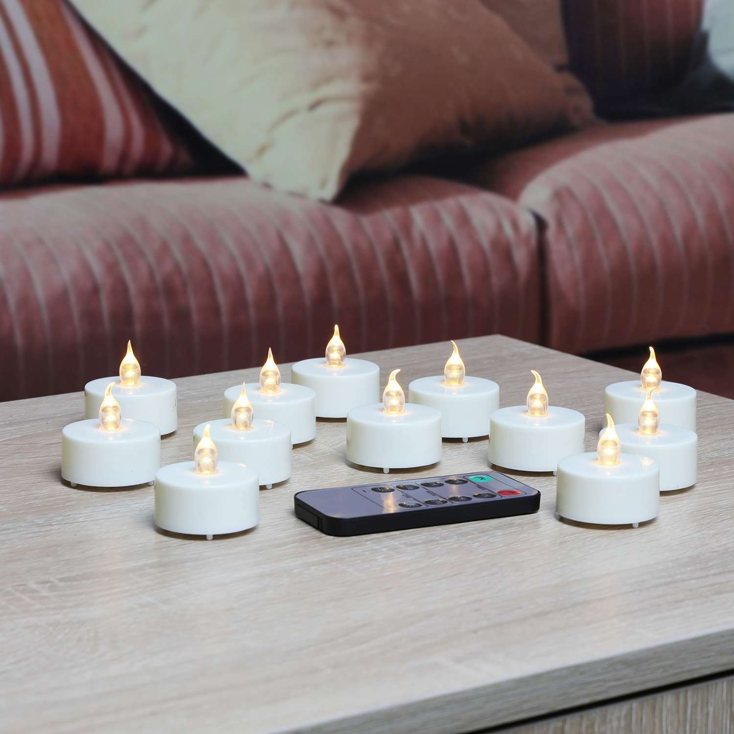 12-Pack Ivory LED Tealight Candle Set with Remote