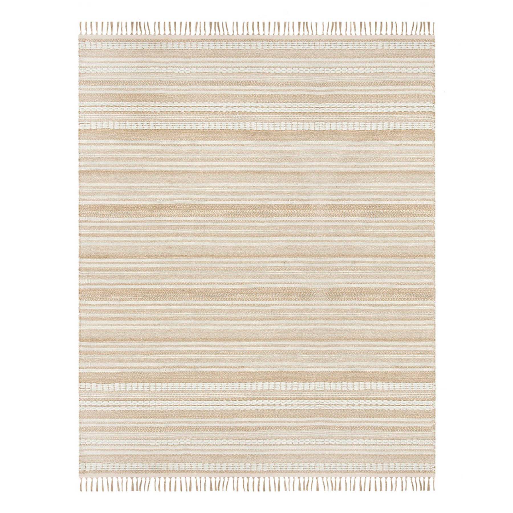 (B819) Panyer Ivory Striped Flatweave Area Rug, 8x10